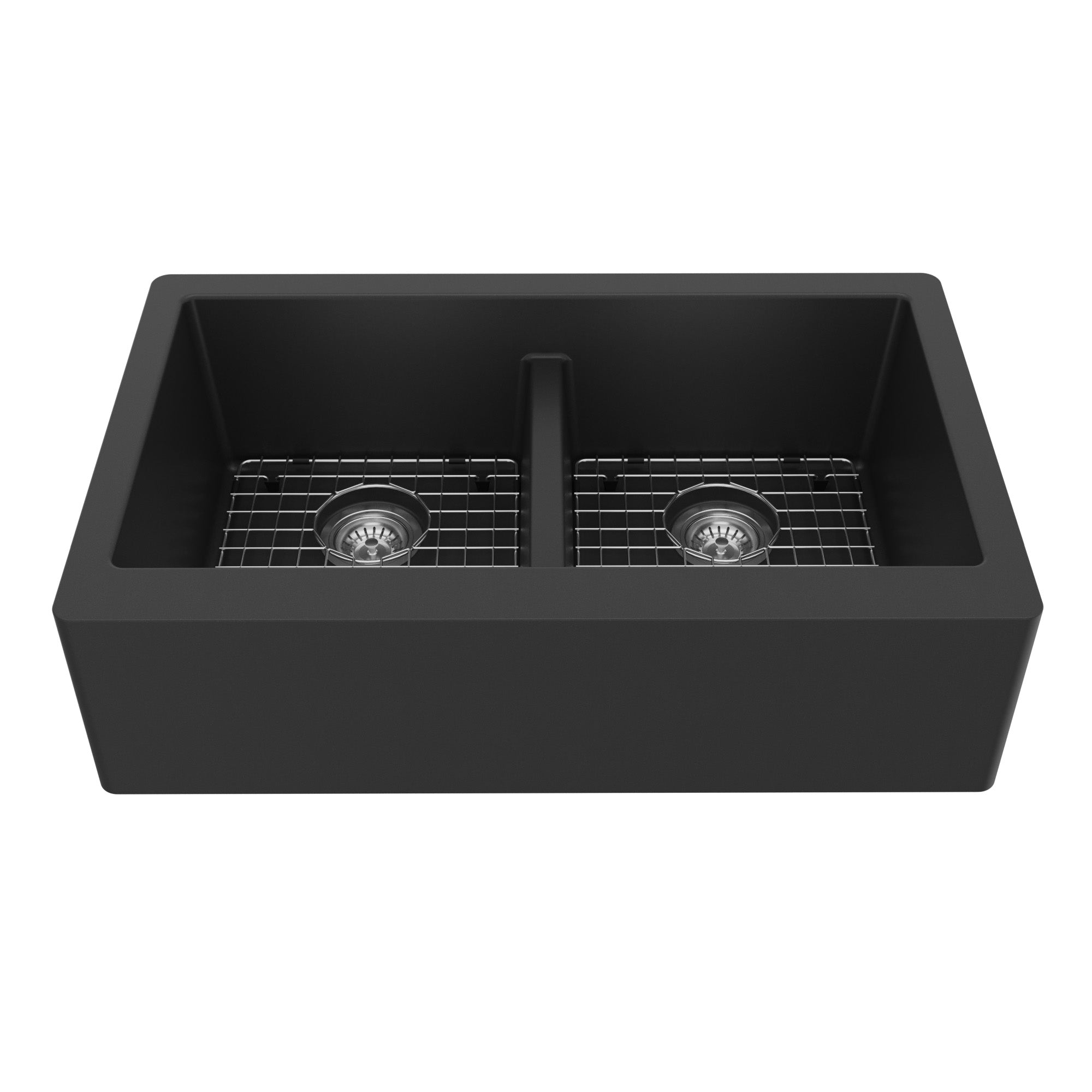 34" Farmhouse Double Equal Bowl Quartz Composite Kitchen Sink Kit In Black