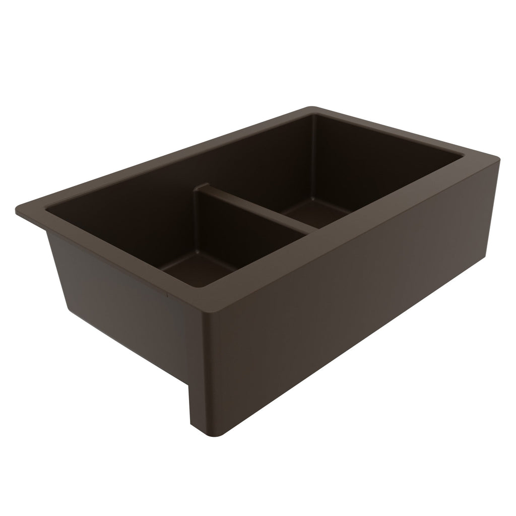 34" Farmhouse Double Equal Bowl Quartz Composite Kitchen Sink In Brown