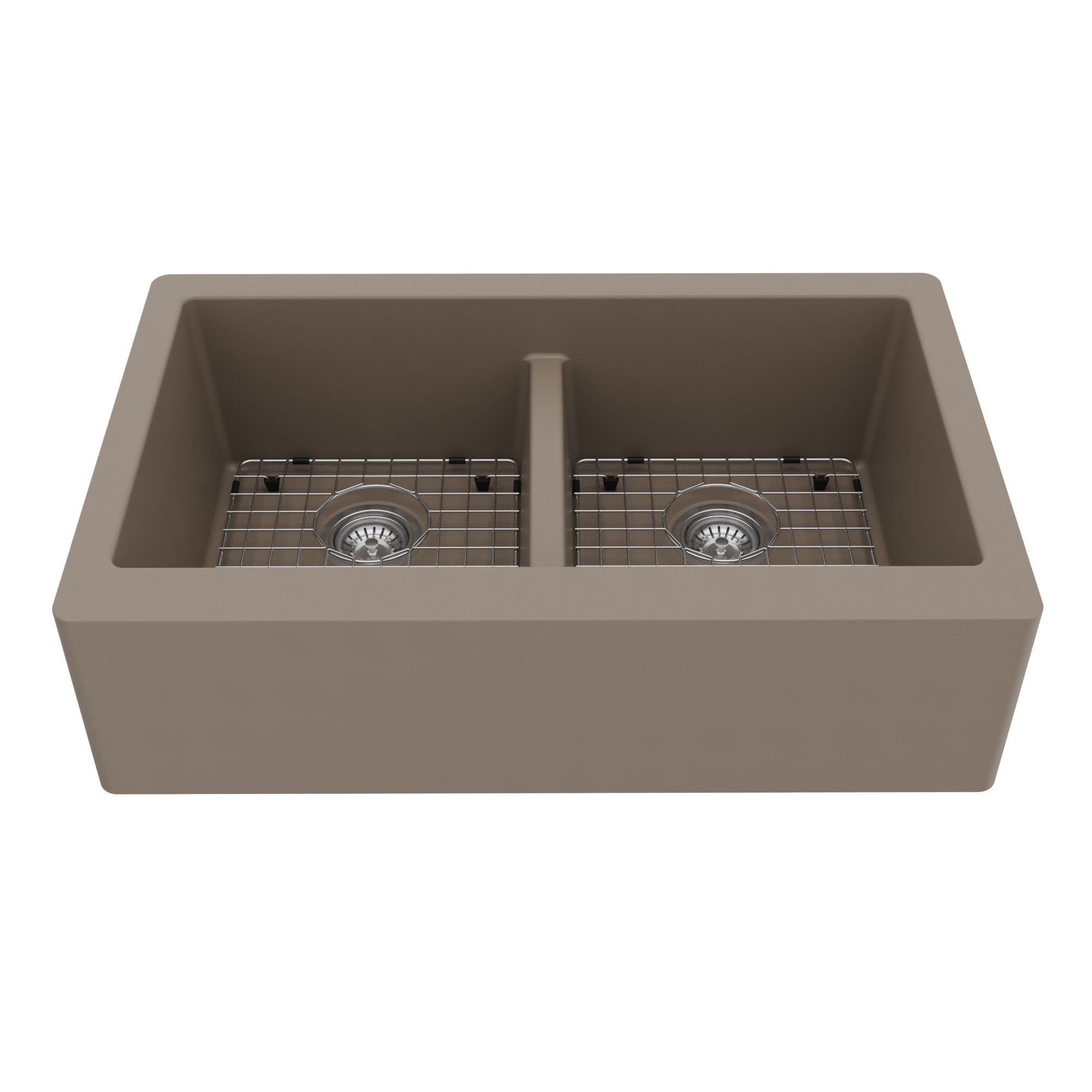 34" Farmhouse Double Equal Bowl Quartz Composite Kitchen Sink Kit In Concrete