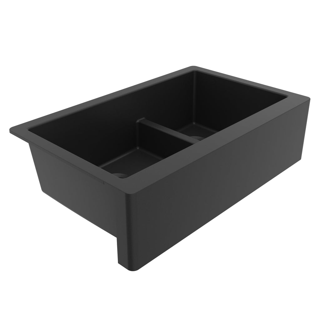 34" Farmhouse Double Offset Bowl Quartz Composite Kitchen Sink In Black