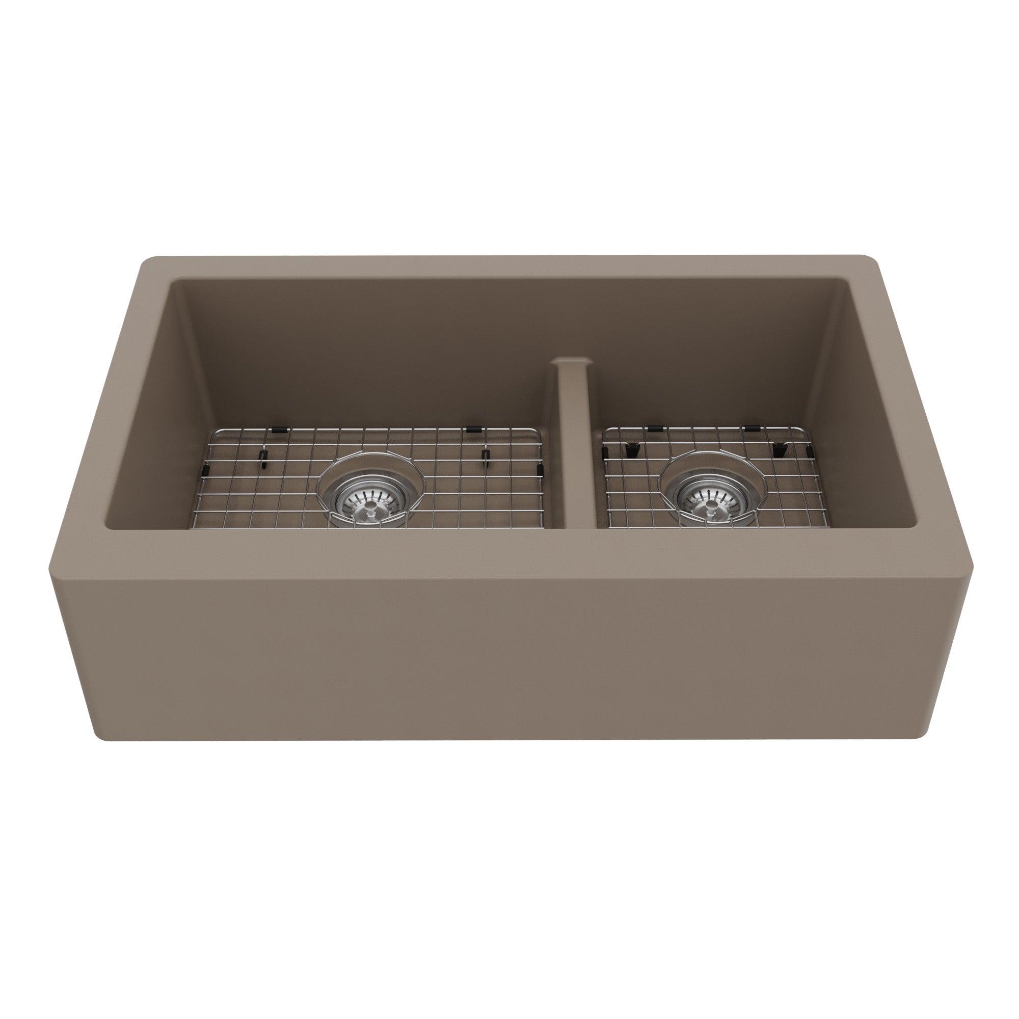 34" Farmhouse Double Offset Bowl Quartz Composite Kitchen Sink Kit In Concrete