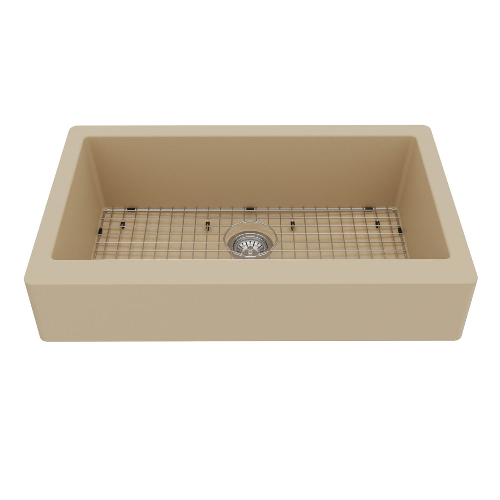 34" Retrofit Farmhouse Large Single Bowl Quartz Composite Kitchen Sink Kit In Bisque
