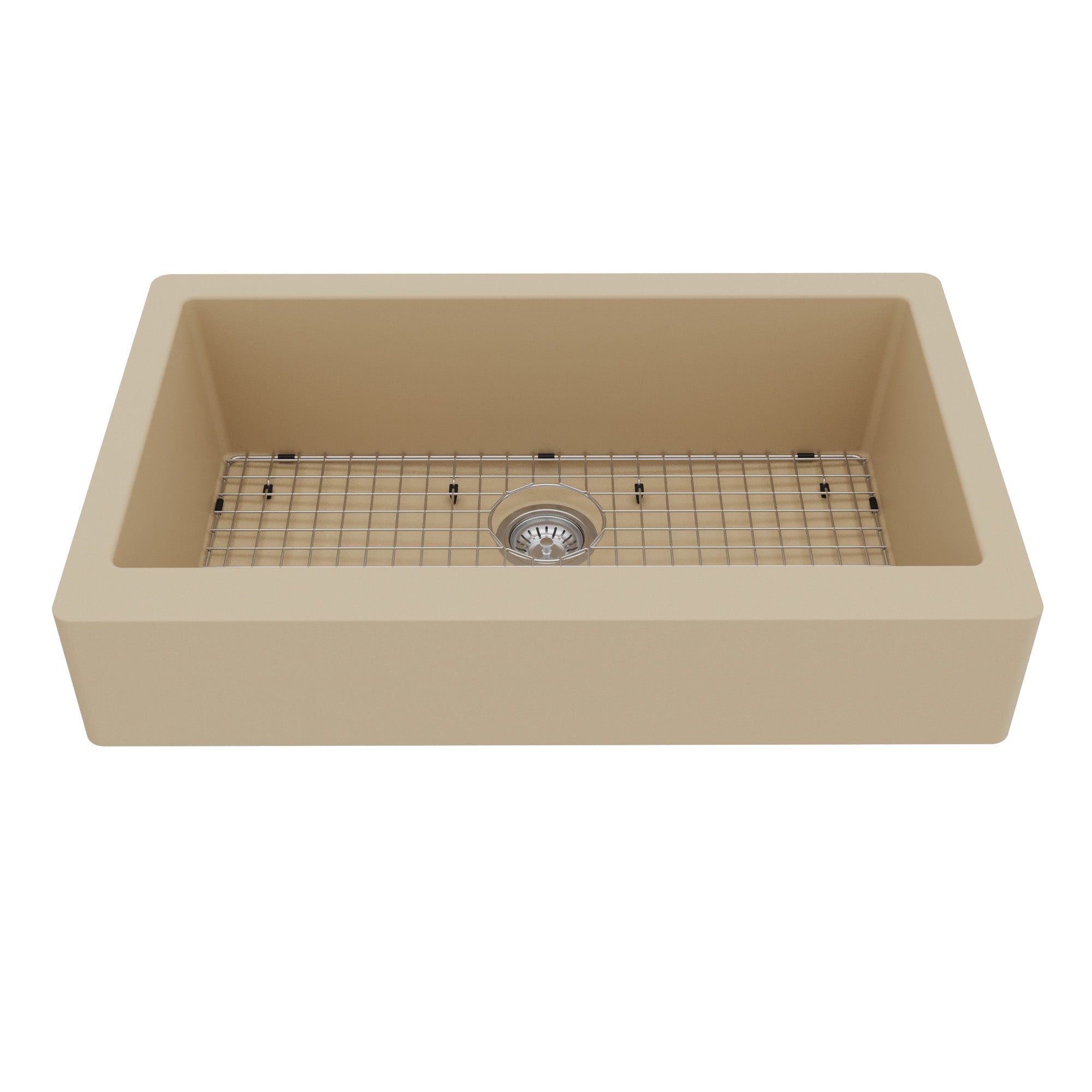 34" Retrofit Farmhouse Large Single Bowl Quartz Composite Kitchen Sink Kit In Bisque