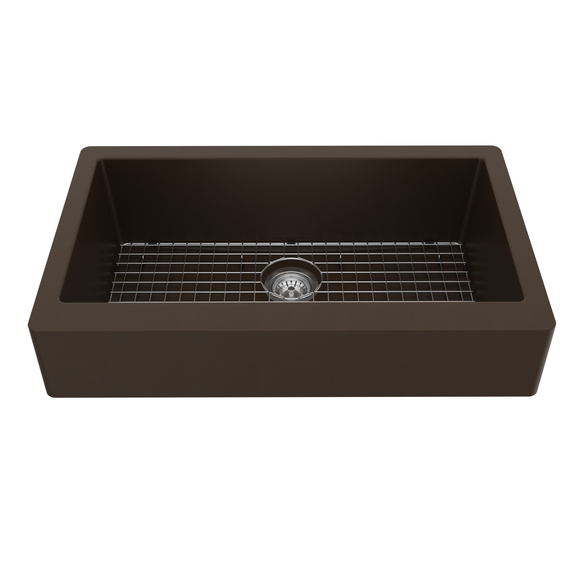 34" Retrofit Farmhouse Large Single Bowl Quartz Composite Kitchen Sink Kit In Brown
