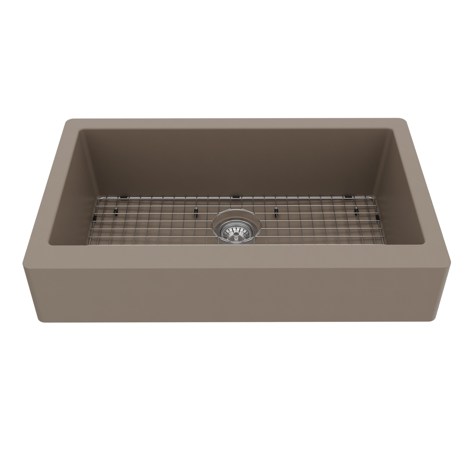 34" Retrofit Farmhouse Large Single Bowl Quartz Composite Kitchen Sink Kit In Concrete