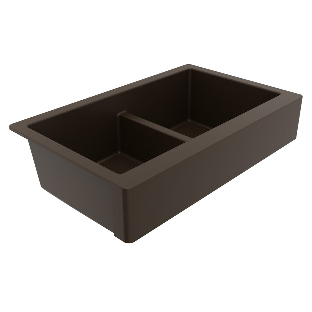 34" Retrofit Farmhouse Double Equal Bowl Quartz Composite Kitchen Sink In Brown