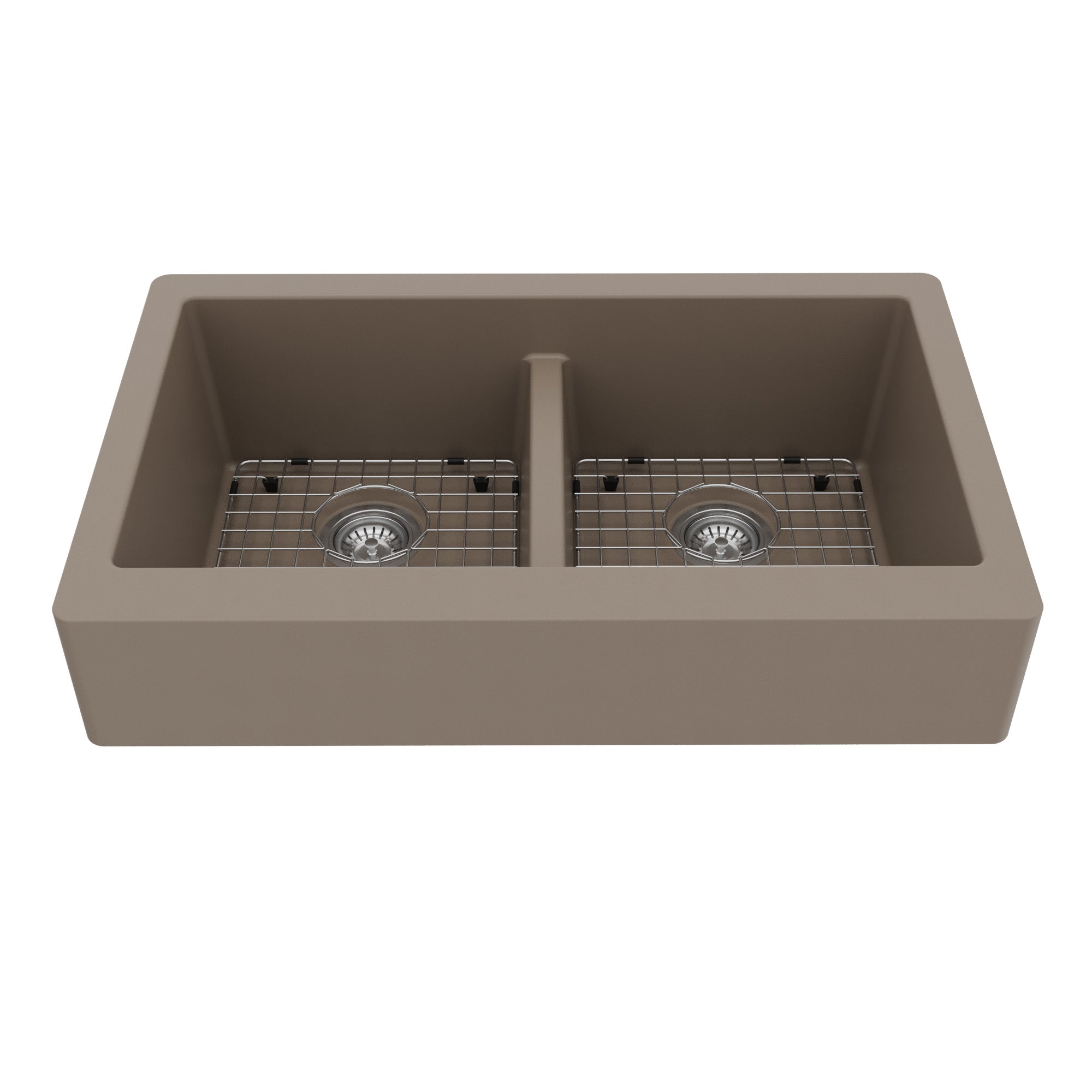 34" Retrofit Farmhouse Double Equal Bowl Quartz Composite Kitchen Sink Kit In Concrete