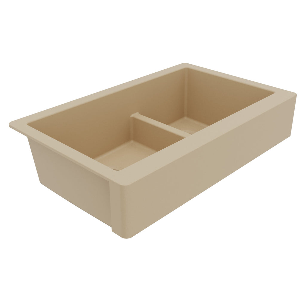 34" Retrofit Farmhouse Double Offset Bowl Quartz Composite Kitchen Sink In Bisque
