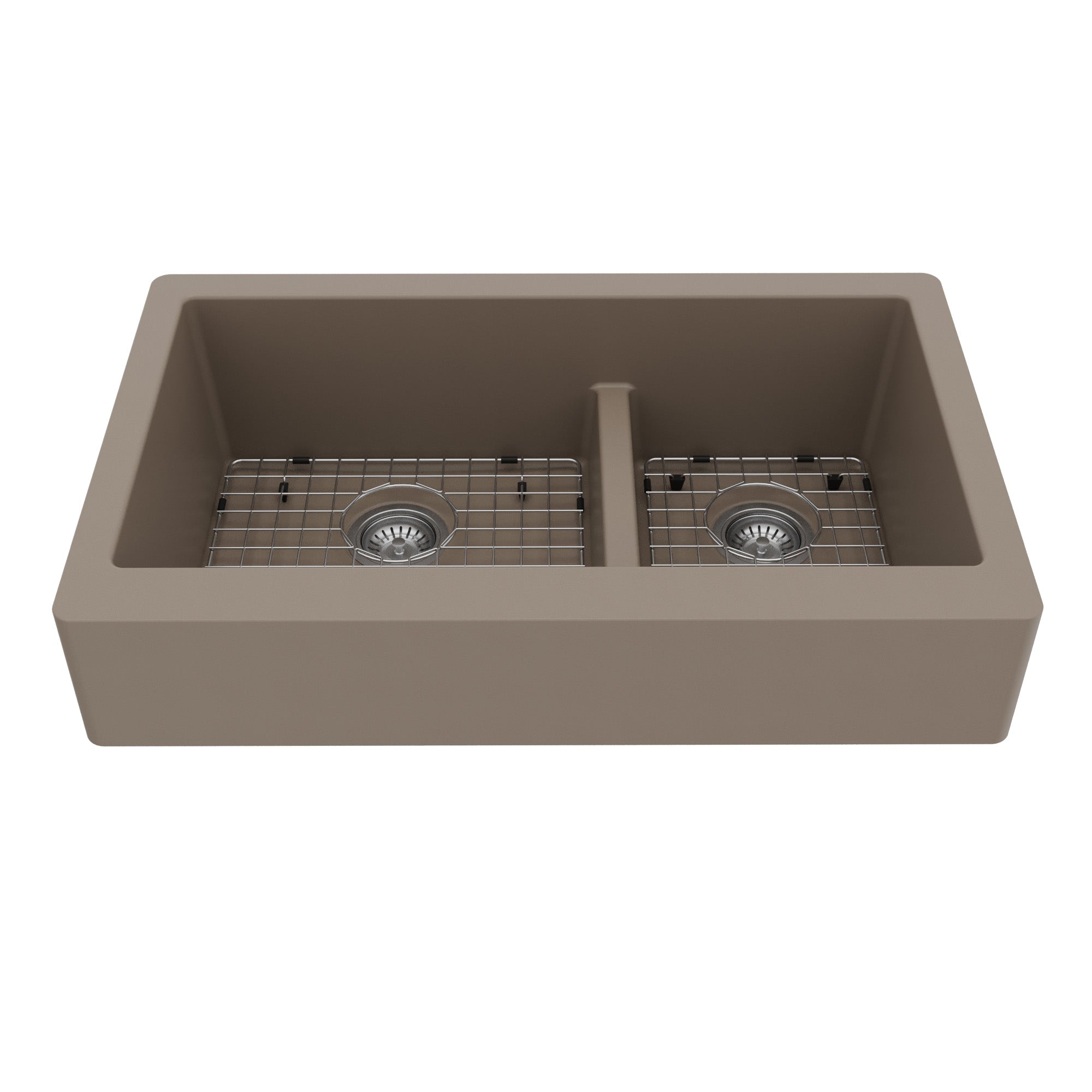 34" Retrofit Farmhouse Double Offset Bowl Quartz Composite Kitchen Sink Kit In Concrete