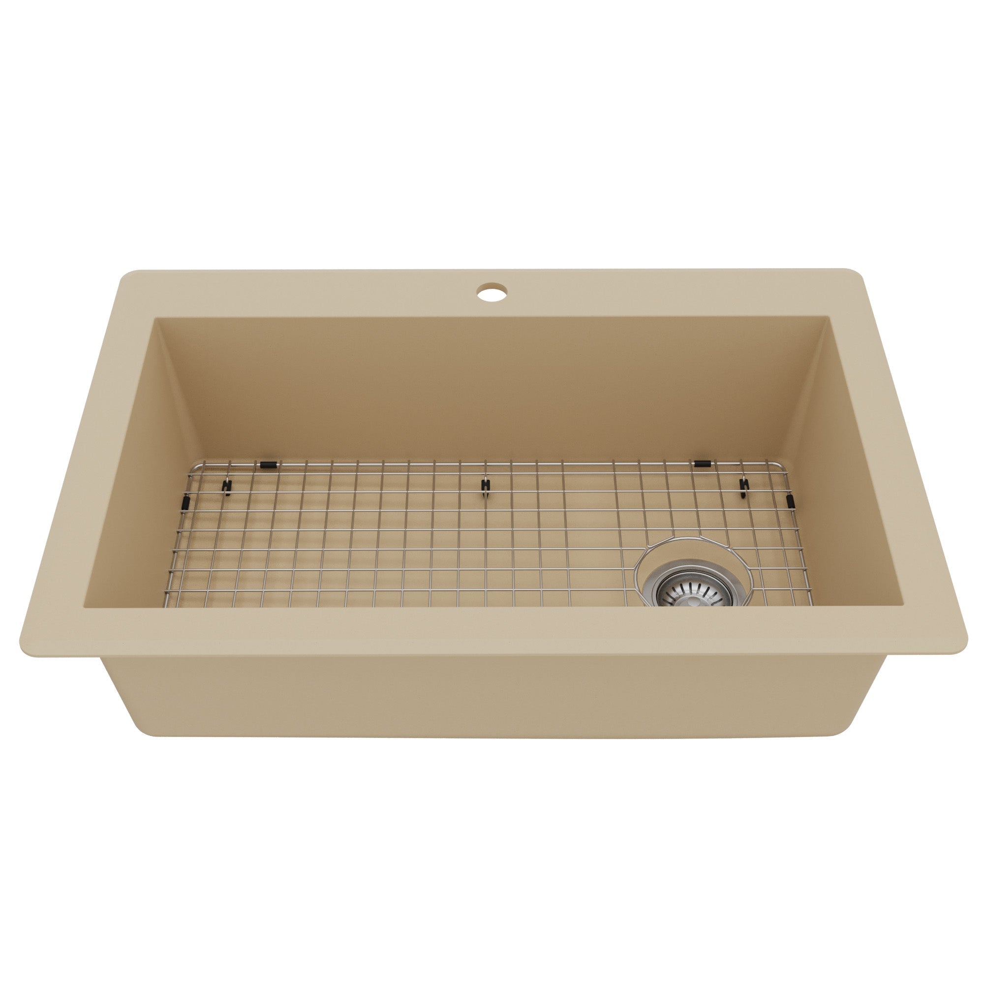 33" Top Mount Large Single Bowl Quartz Composite Kitchen Sink Kit In Bisque