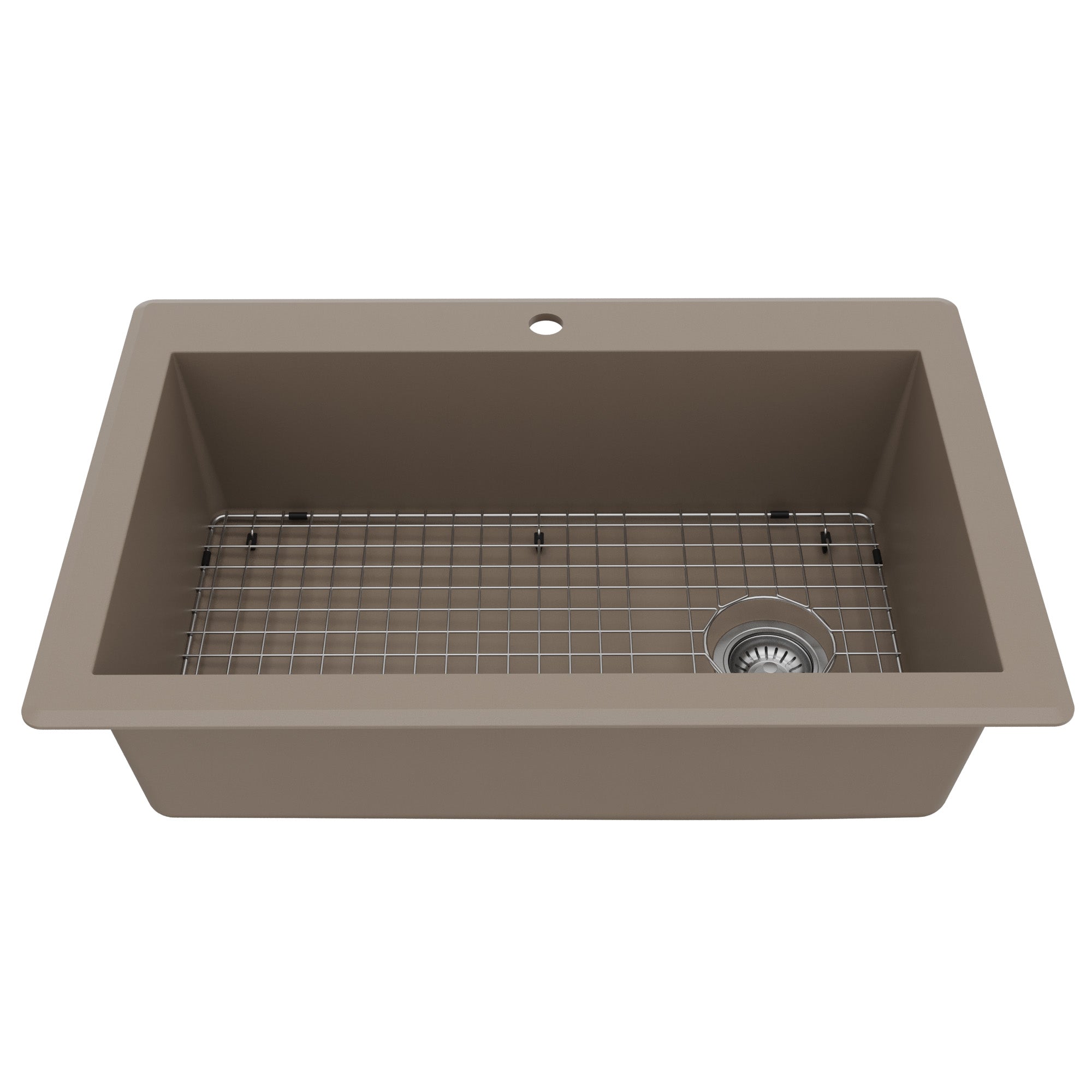 33" Top Mount Large Single Bowl Quartz Composite Kitchen Sink Kit In Concrete