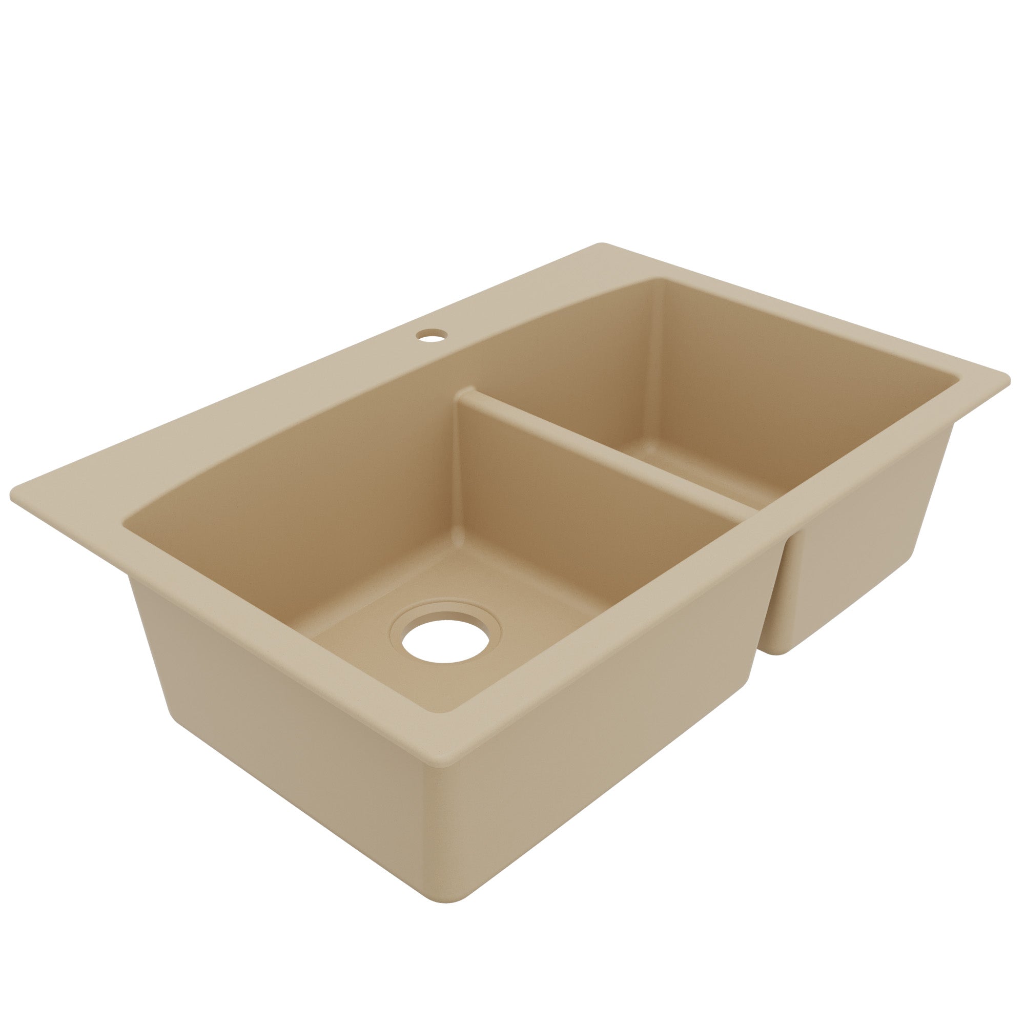 33" Top Mount Double Offset Bowl Quartz Composite Kitchen Sink In Bisque