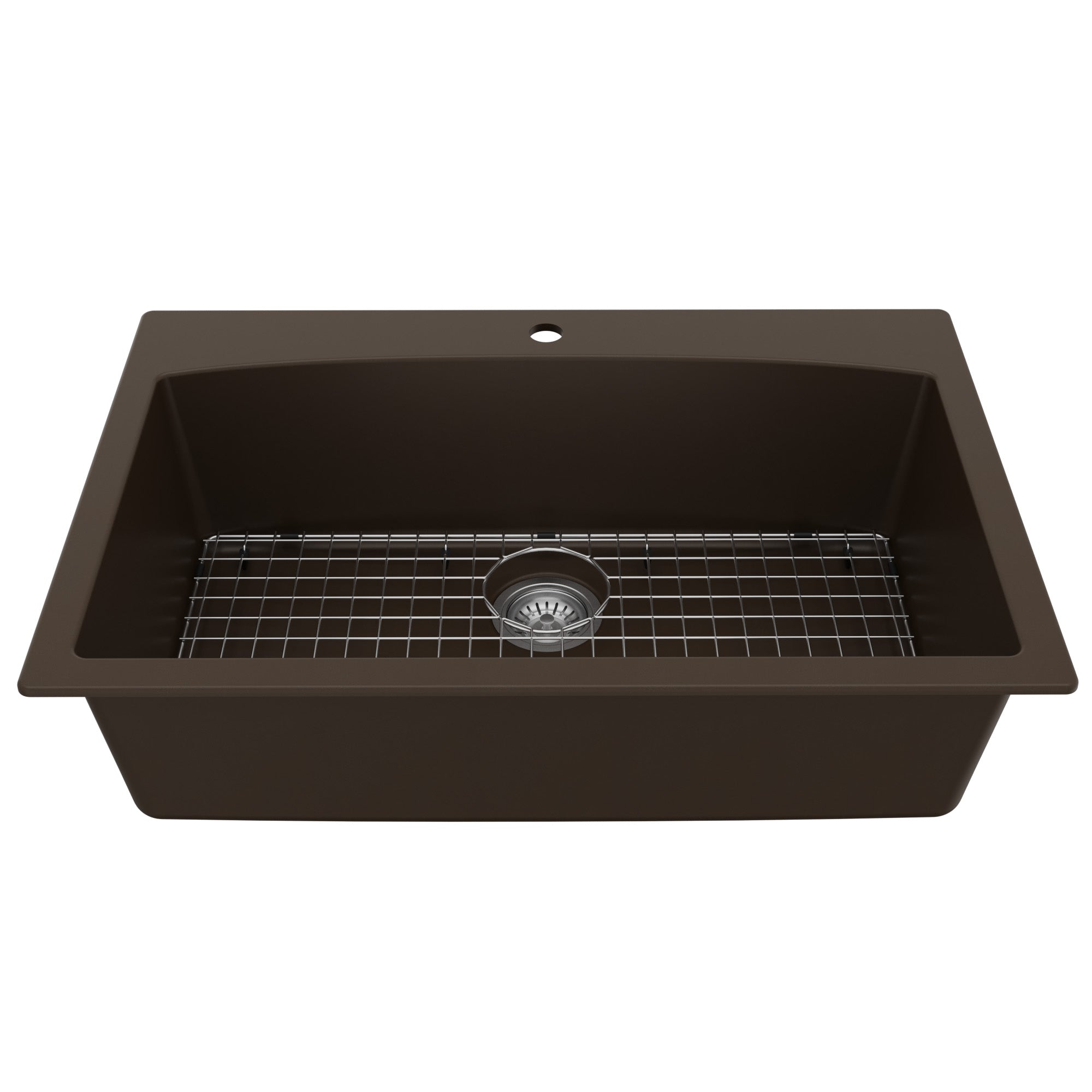 33" Top Mount Large Single Bowl Quartz Composite Kitchen Sink Kit In Brown