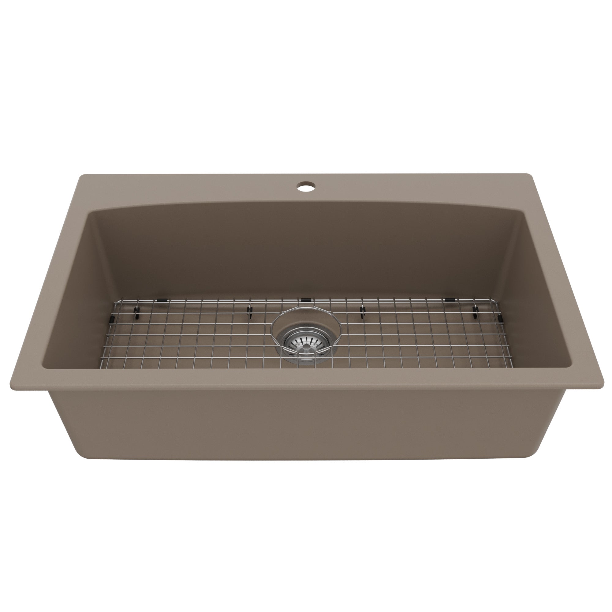 33" Top Mount Large Single Bowl Quartz Composite Kitchen Sink Kit Concrete