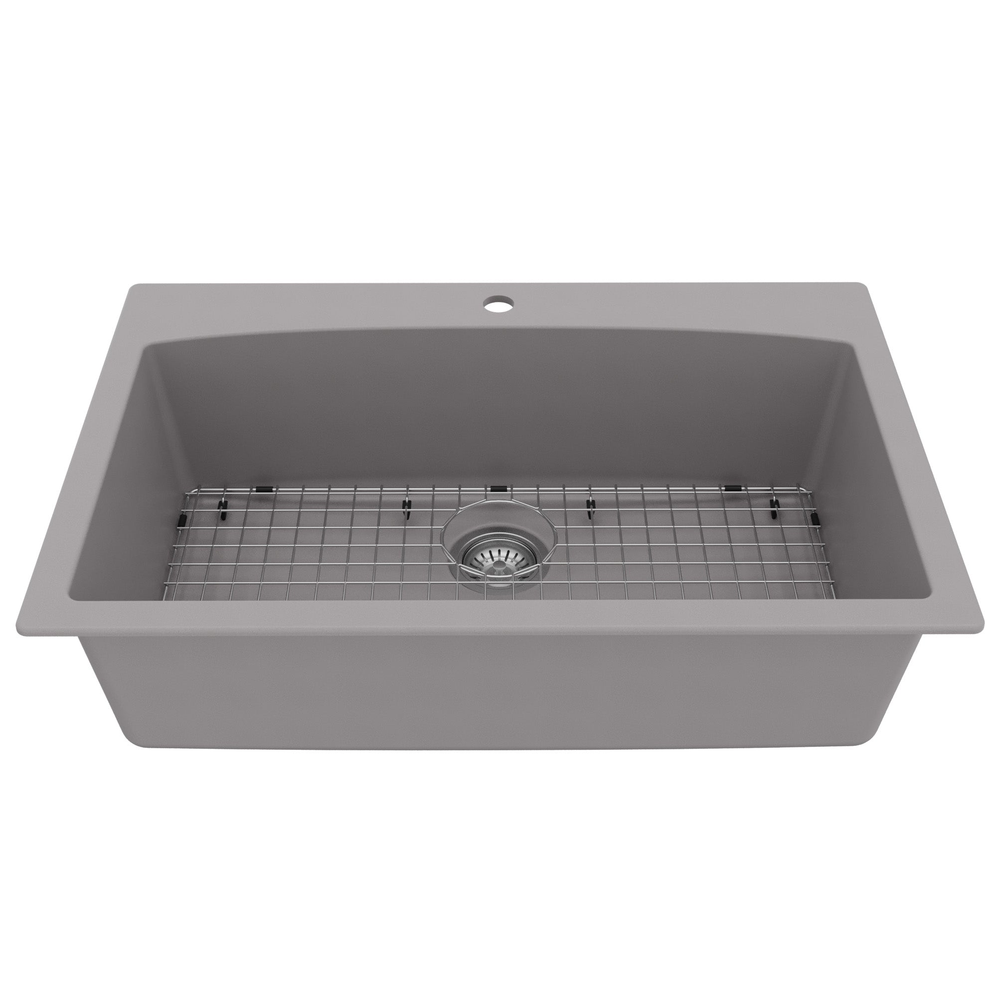 33" Top Mount Large Single Bowl Quartz Composite Kitchen Sink Kit Grey