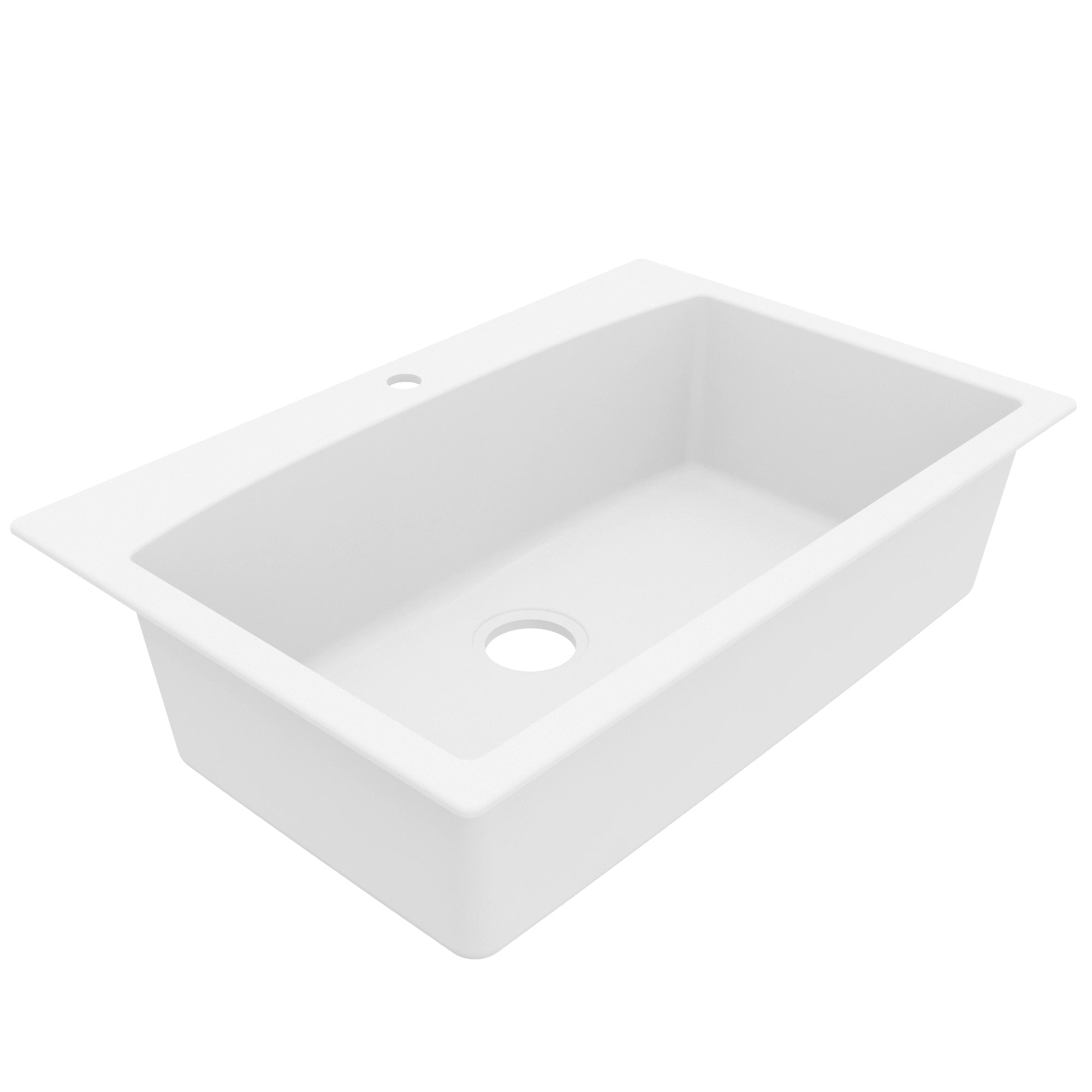 33" Top Mount Large Single Bowl Quartz Composite Kitchen Sink In White
