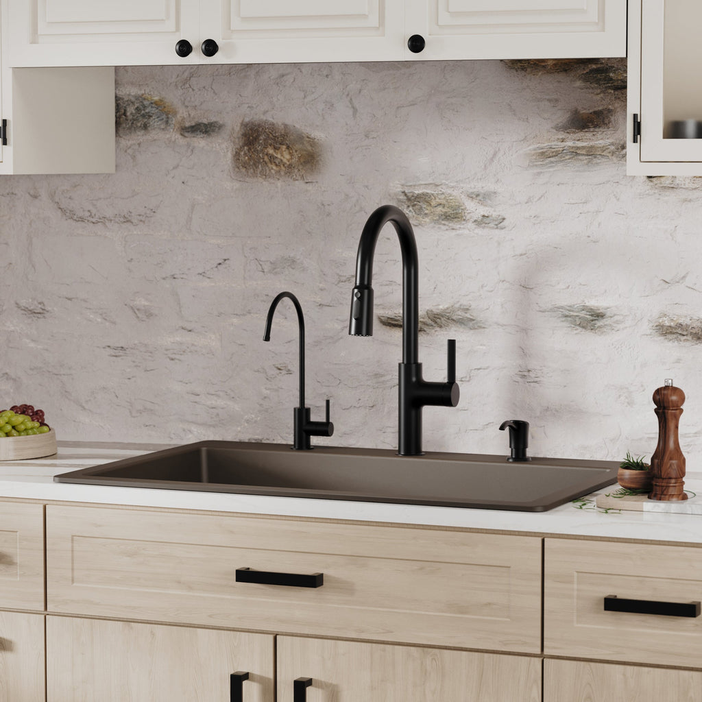 33" Top Mount Large Single Bowl Quartz Composite Kitchen Sink In Brown
