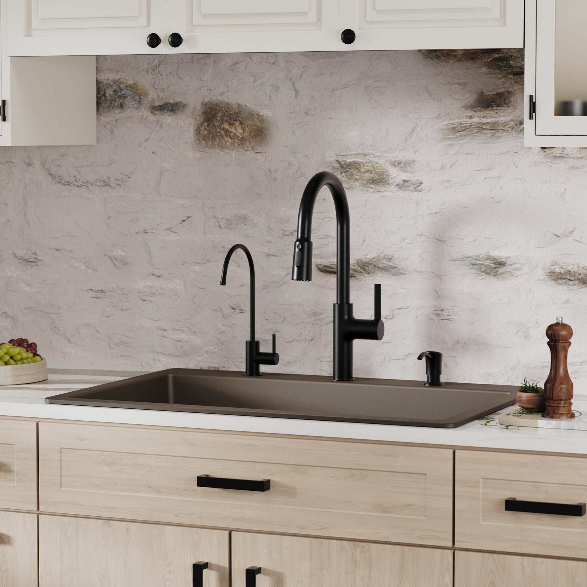 33" Top Mount Large Single Bowl Quartz Composite Kitchen Sink In Brown
