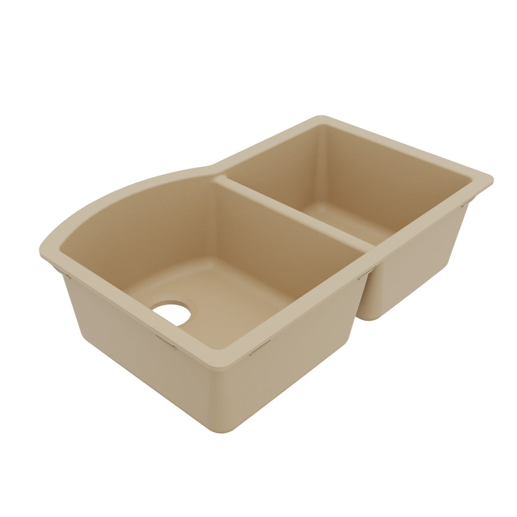 32-1/4" Undermount Double Offset Bowl Quartz Composite Kitchen Sink In Bisque