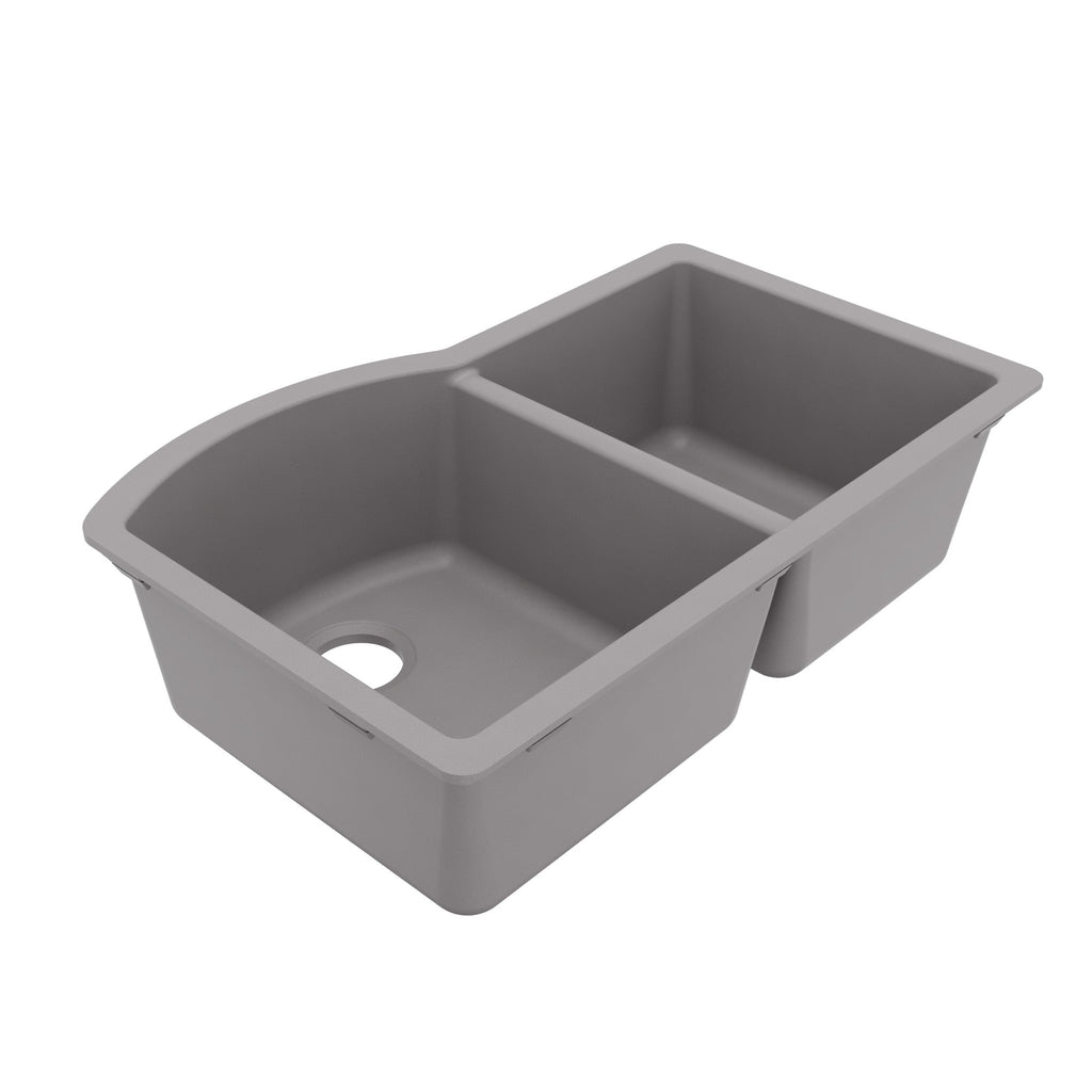 32-1/4" Undermount Double Offset Bowl Quartz Composite Kitchen Sink In Grey