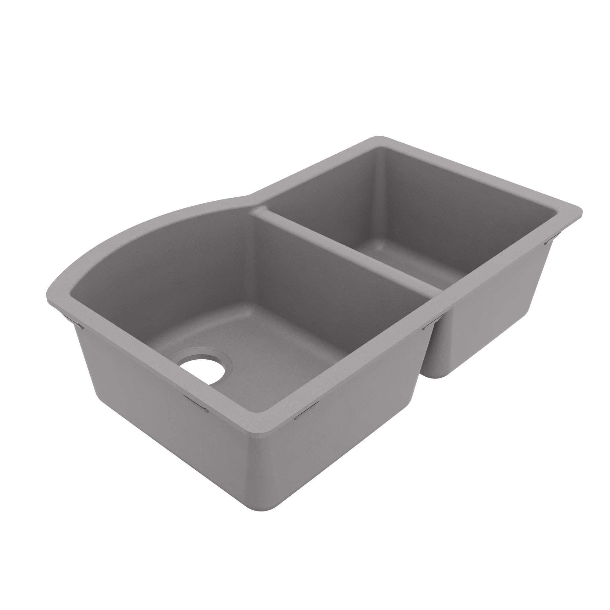 32-1/4" Undermount Double Offset Bowl Quartz Composite Kitchen Sink In Grey