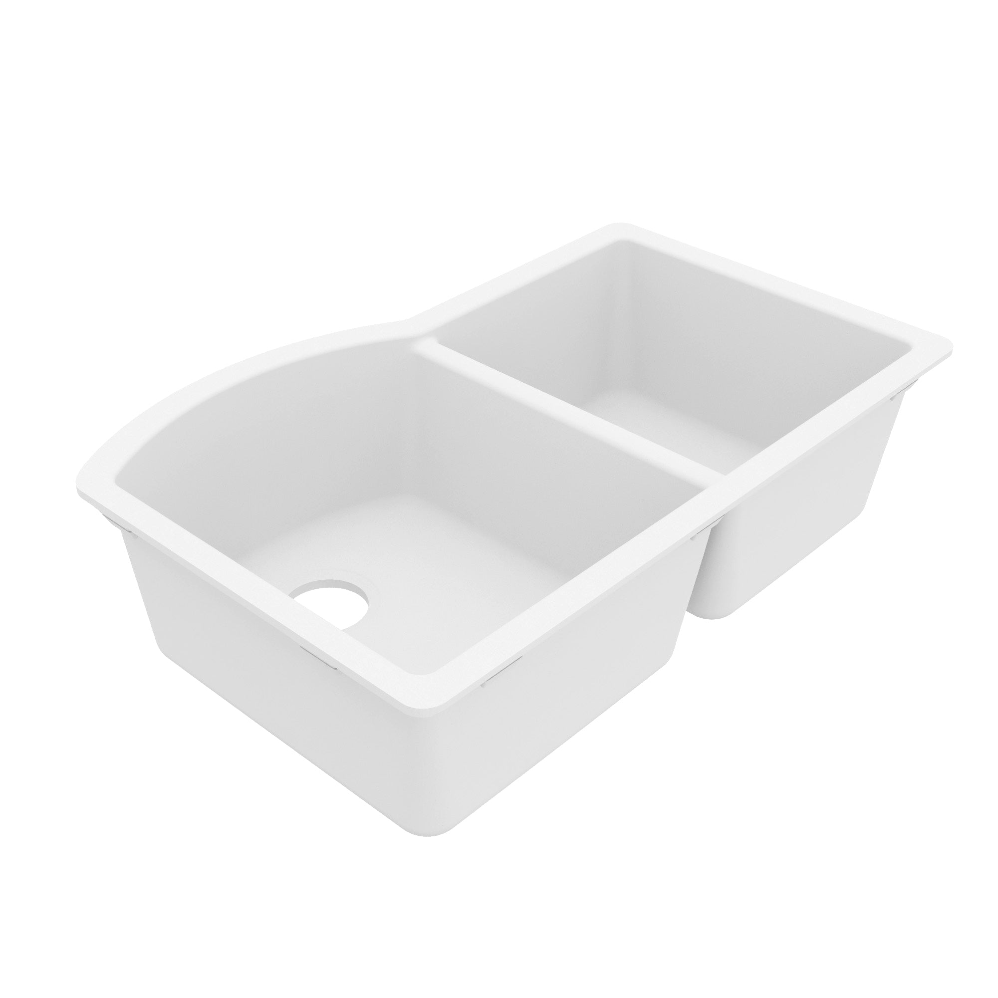 32-1/4" Undermount Double Offset Bowl Quartz Composite Kitchen Sink In White