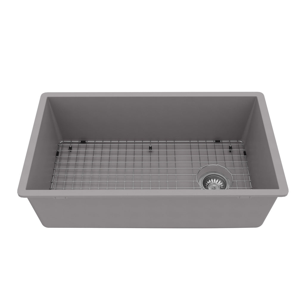 31-5/8" Undermount Large Single Bowl Quartz Composite Kitchen Sink Kit In Grey