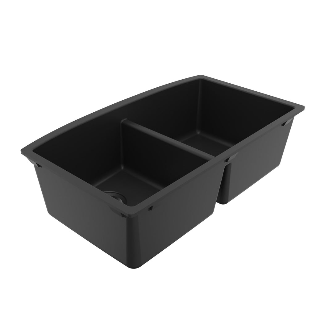 32-1/2" Undermount Double Equal Bowl Quartz Composite Kitchen Sink In Black