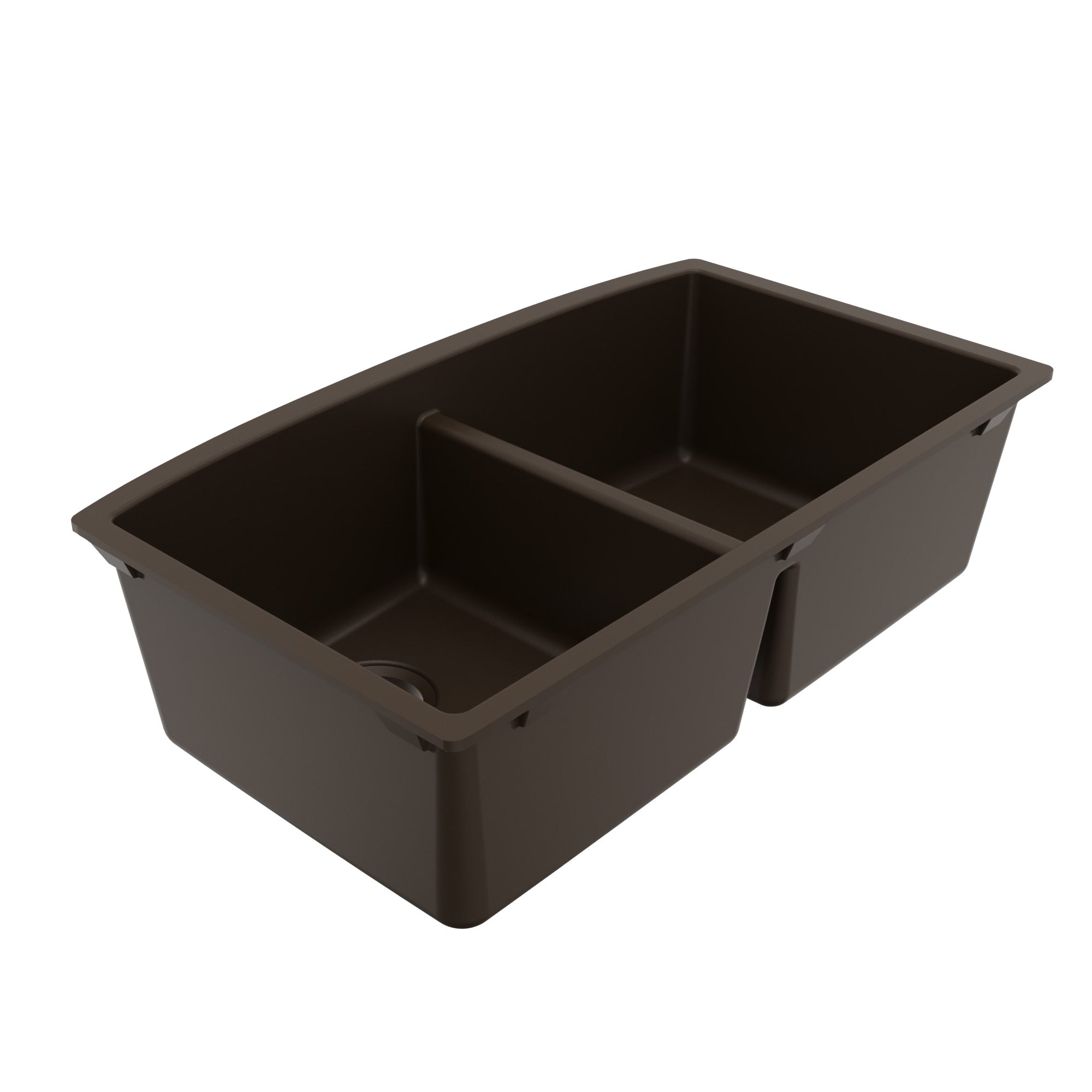 32-1/2" Undermount Double Equal Bowl Quartz Composite Kitchen Sink In Brown