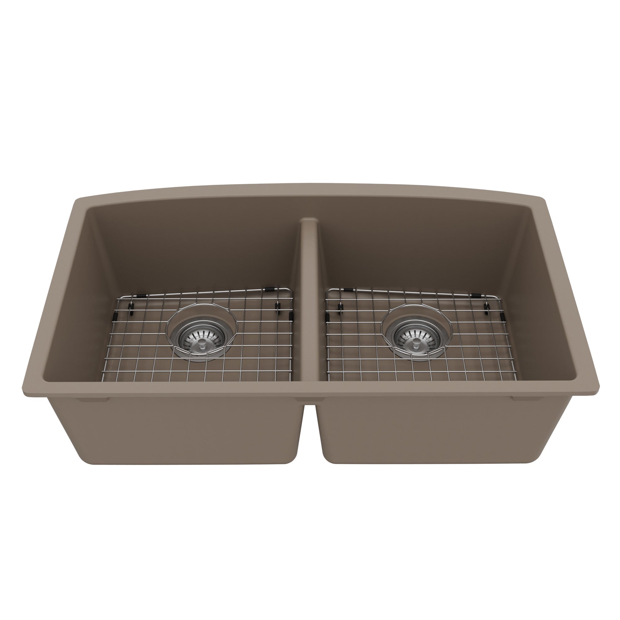 32-1/2" Undermount Double Equal Bowl Quartz Composite Kitchen Sink Kit In Concrete