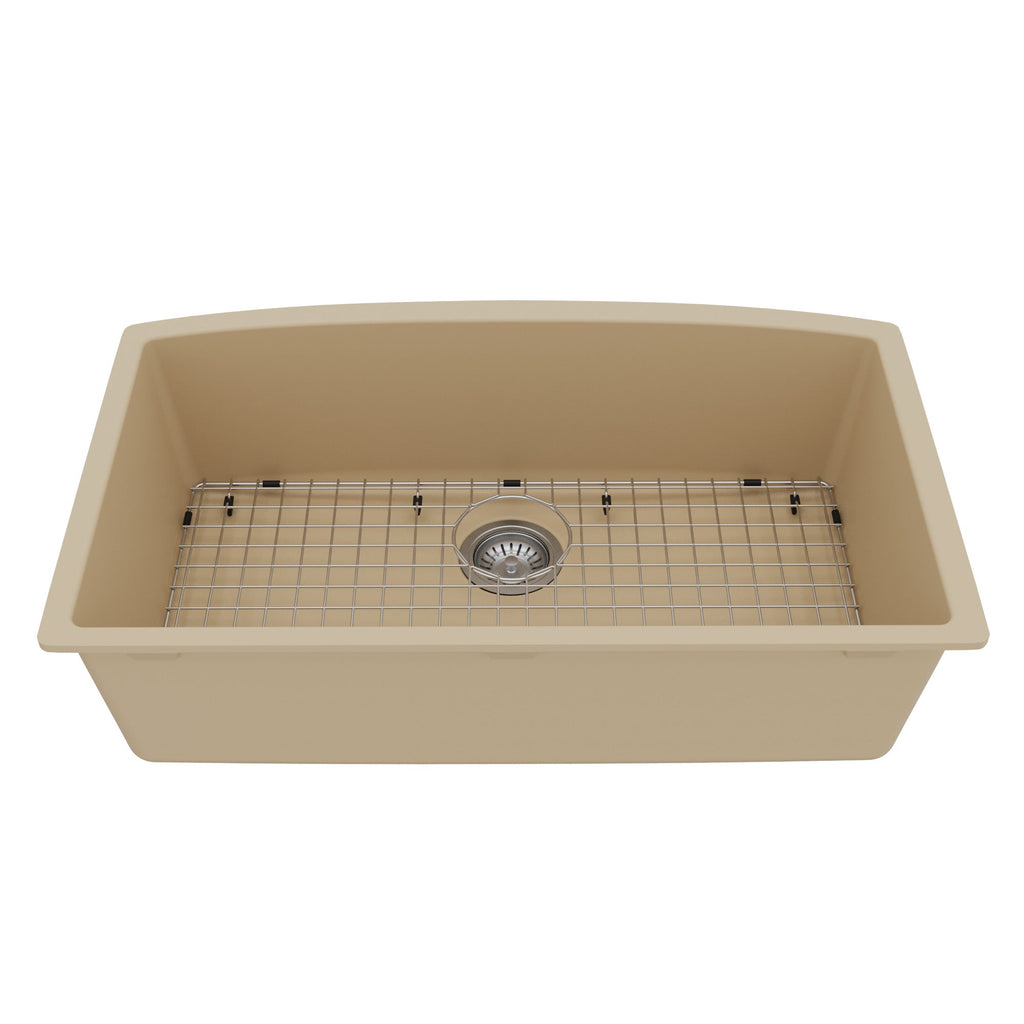 32-1/2" Undermount Large Single Bowl Quartz Composite Kitchen Sink Kit In Bisque