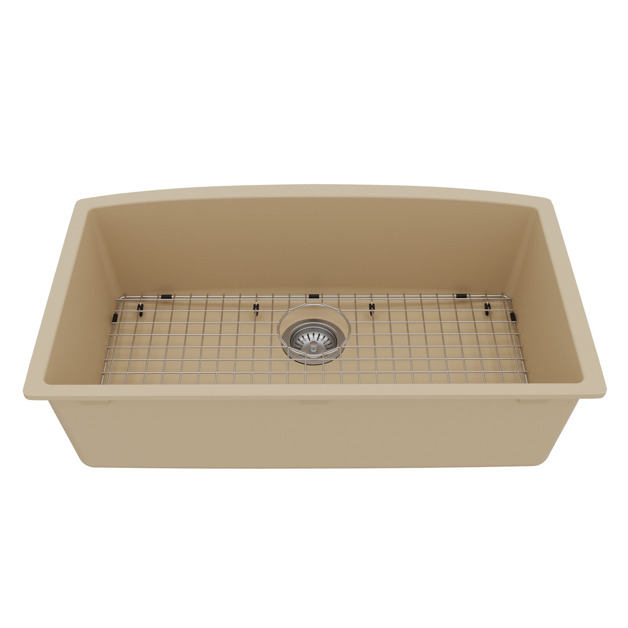 32-1/2" Undermount Large Single Bowl Quartz Composite Kitchen Sink Kit In Bisque