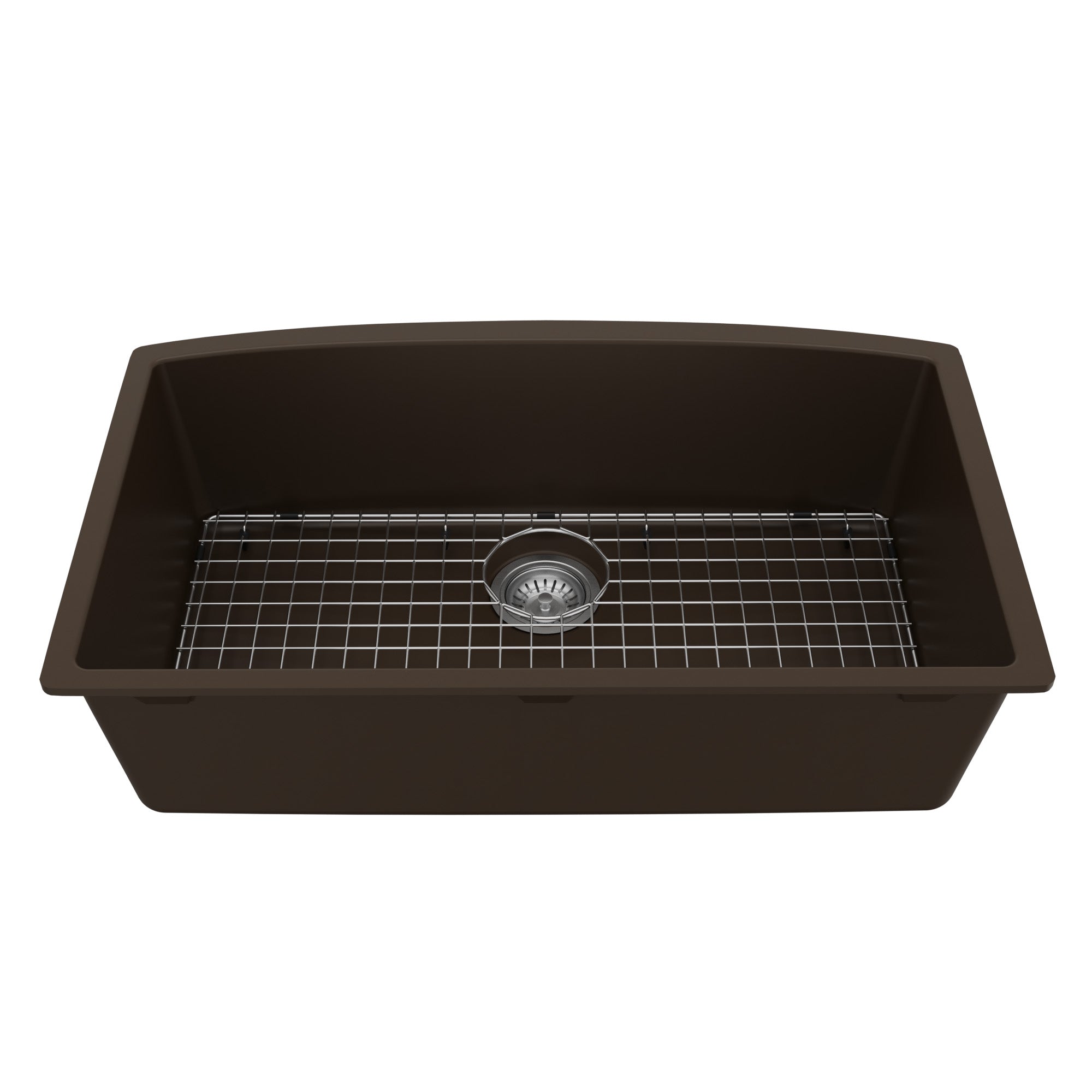 32-1/2" Undermount Large Single Bowl Quartz Composite Kitchen Sink Kit In Brown