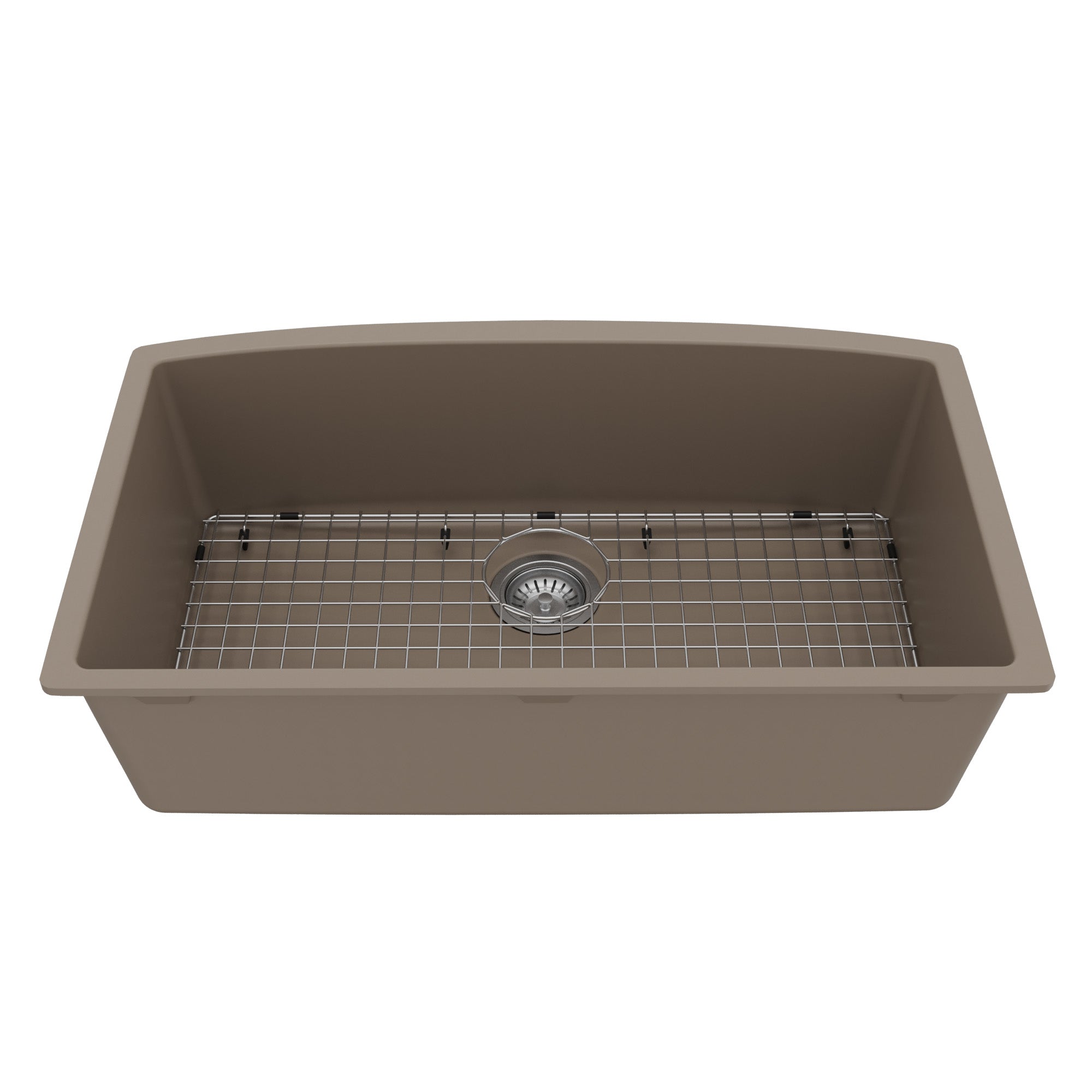 32-1/2" Undermount Large Single Bowl Quartz Composite Kitchen Sink Kit In Concrete