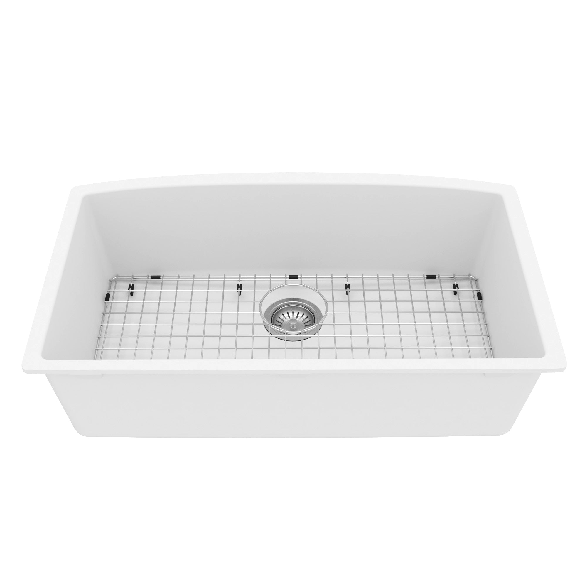 32-1/2" Undermount Large Single Bowl Quartz Composite Kitchen Sink Kit In White