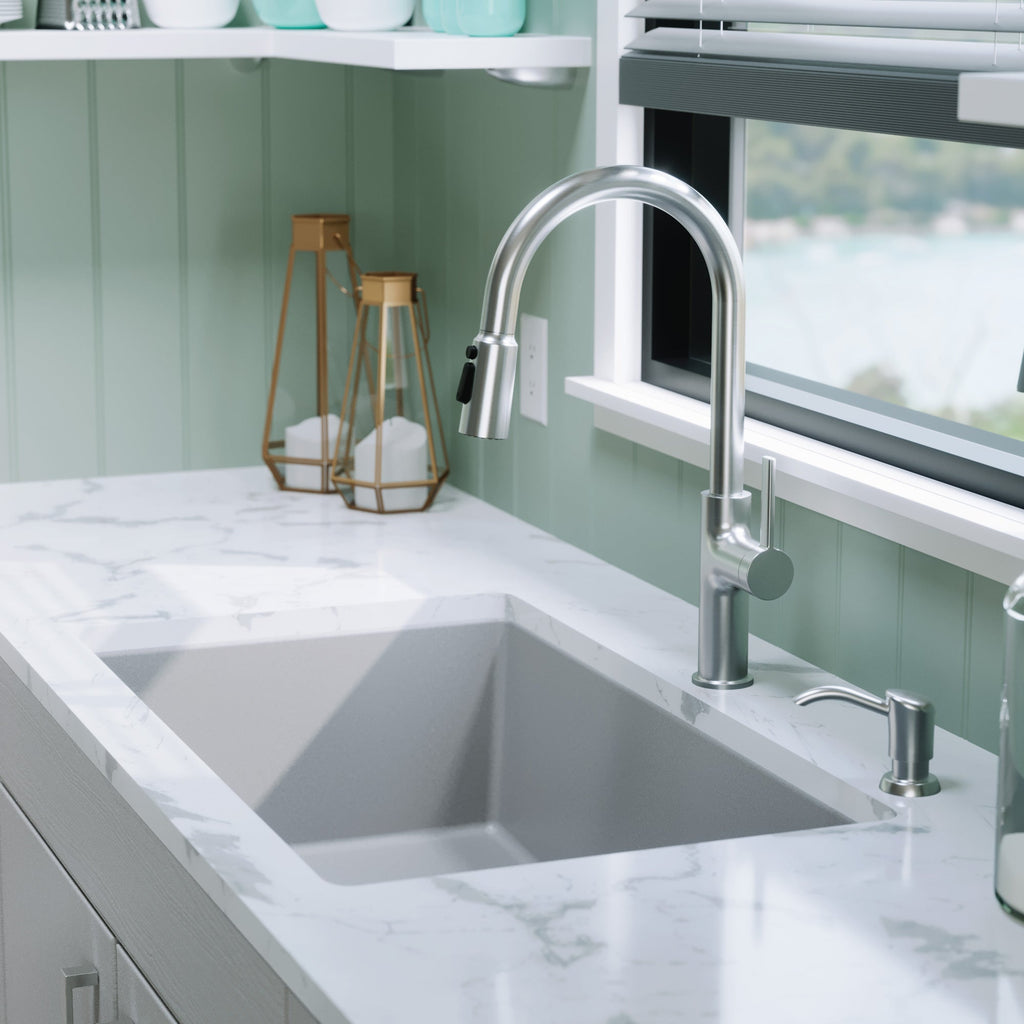 32-3/8" Undermount Large Single Bowl Quartz Composite Kitchen Sink In Grey