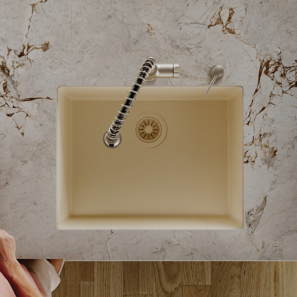 24-3/8" Undermount Single Bowl Quartz Composite Kitchen Sink In Bisque