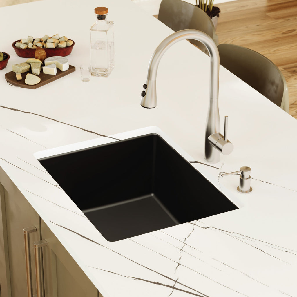 24-3/8" Undermount Single Bowl Quartz Composite Kitchen Sink In Black