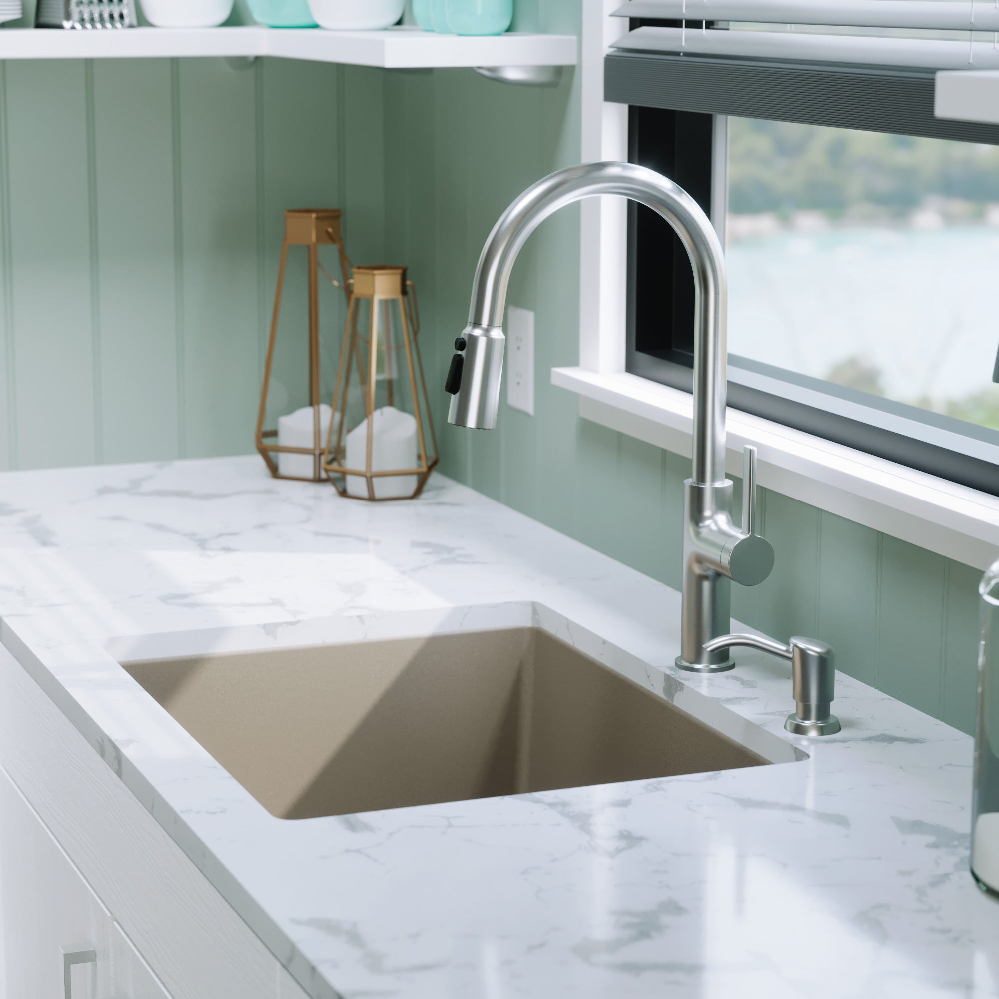 24-3/8" Undermount Single Bowl Quartz Composite Kitchen Sink In Concrete