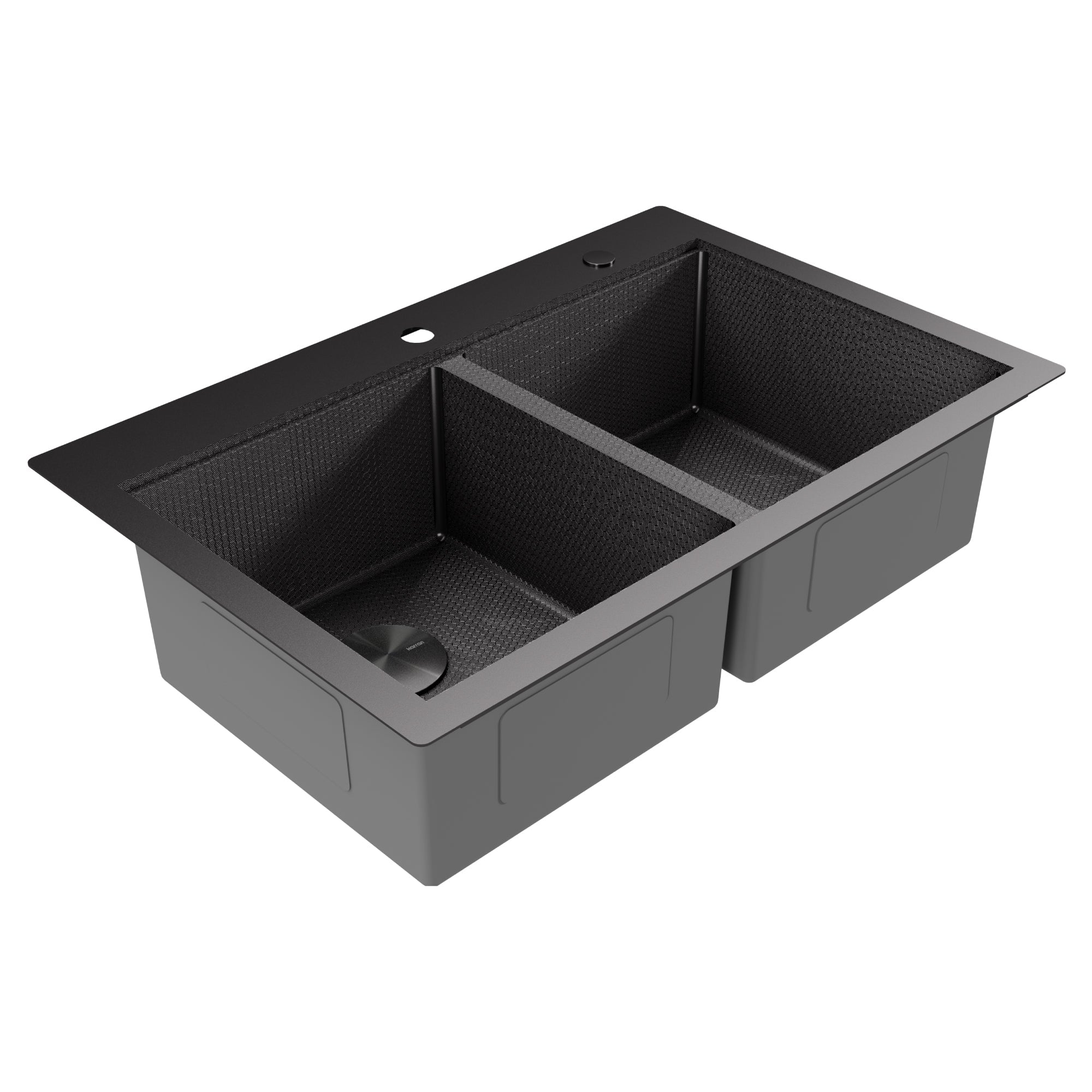 Matrix 33" Top Mount Workstation 16 Gauge Double Bowl Stainless Steel Kitchen Sink In Gunmetal Grey with Accessories