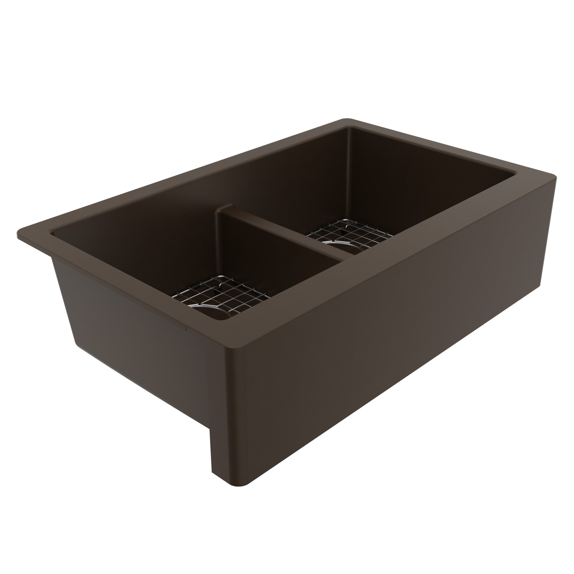 34" Farmhouse Double Equal Bowl Quartz Composite Kitchen Sink Kit In Brown
