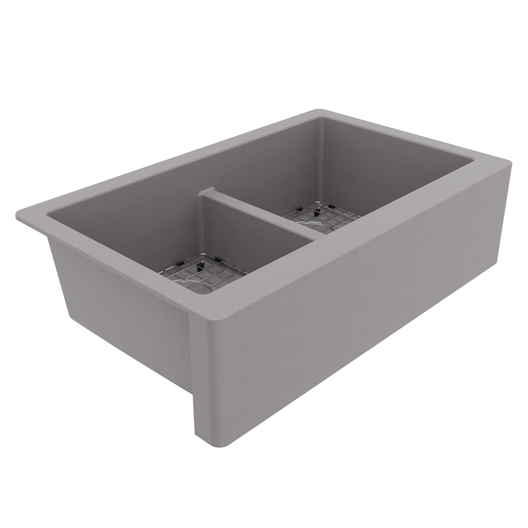 34" Farmhouse Double Equal Bowl Quartz Composite Kitchen Sink Kit In Grey