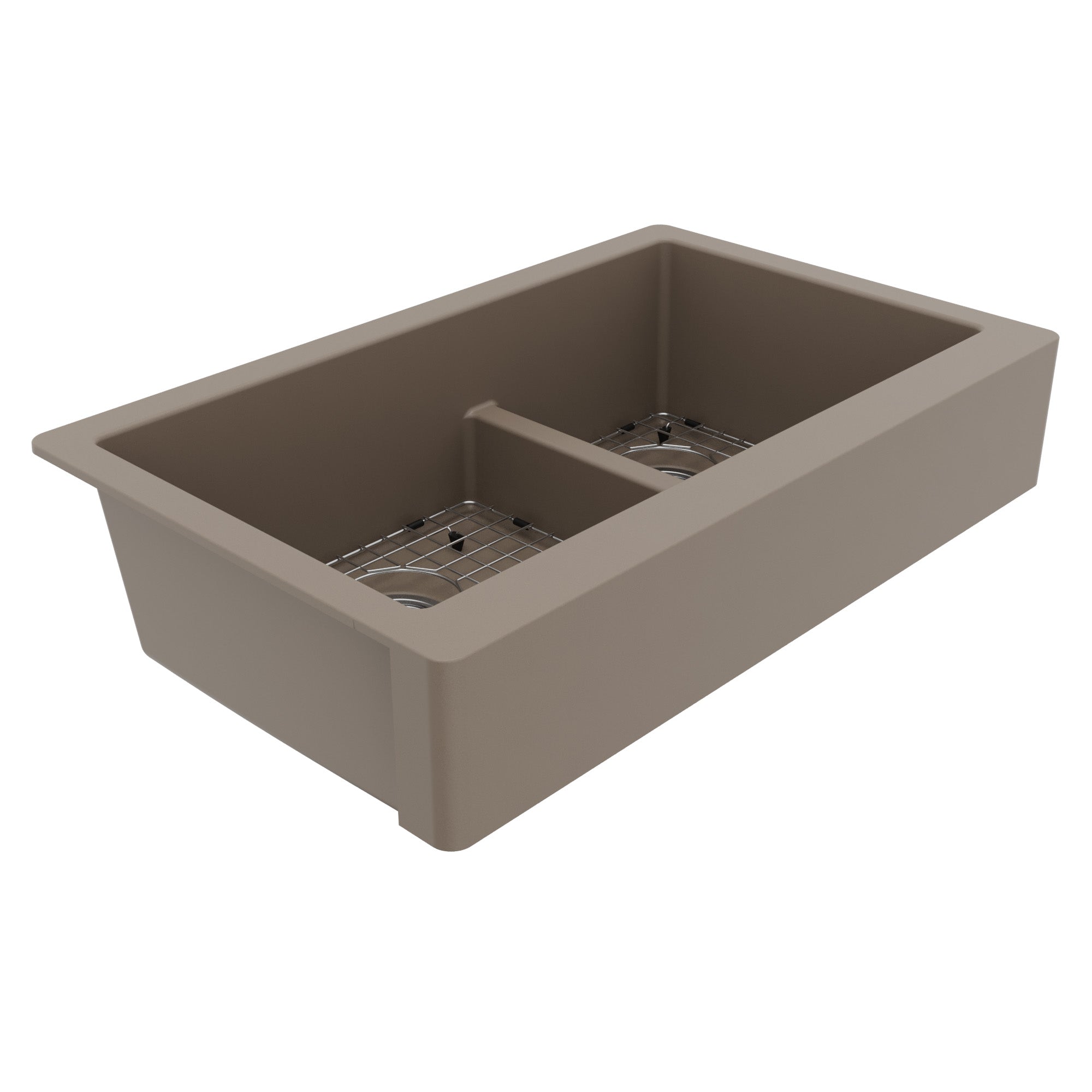 34" Retrofit Farmhouse Double Offset Bowl Quartz Composite Kitchen Sink Kit In Concrete