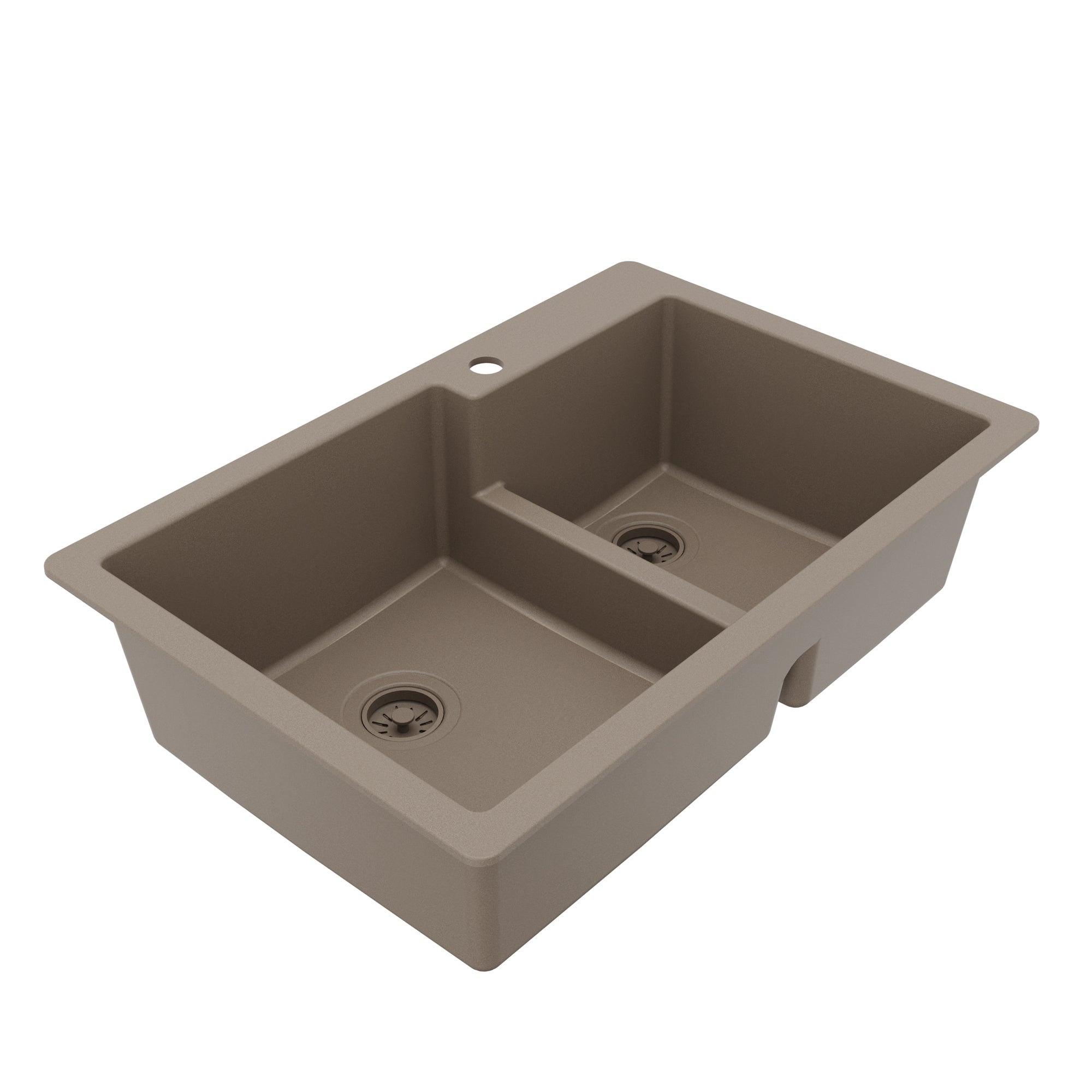 33" Top Mount Double Offset Bowl Quartz Composite Kitchen Sink In Concrete