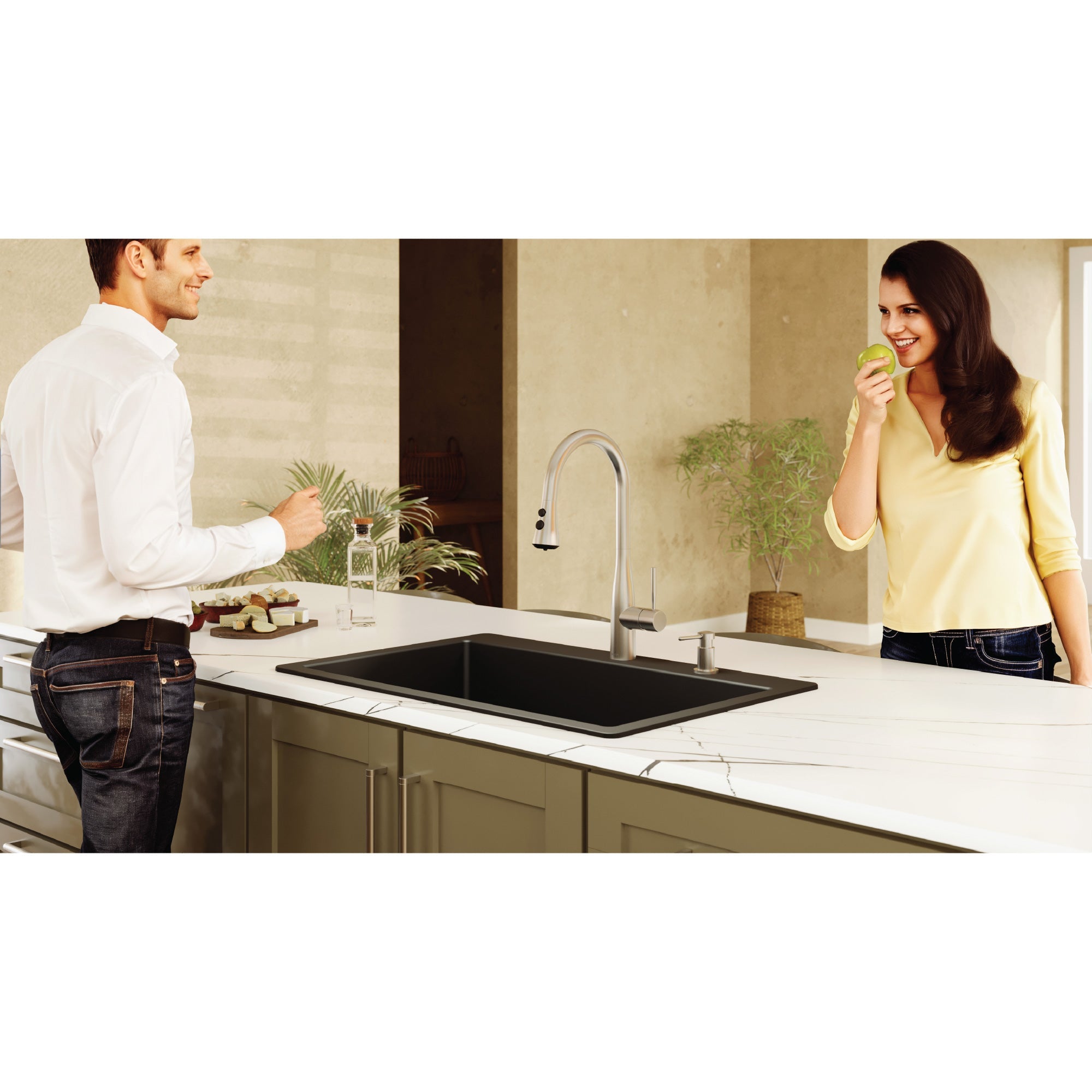 33" Top Mount Large Single Bowl Quartz Composite Kitchen Sink In Black