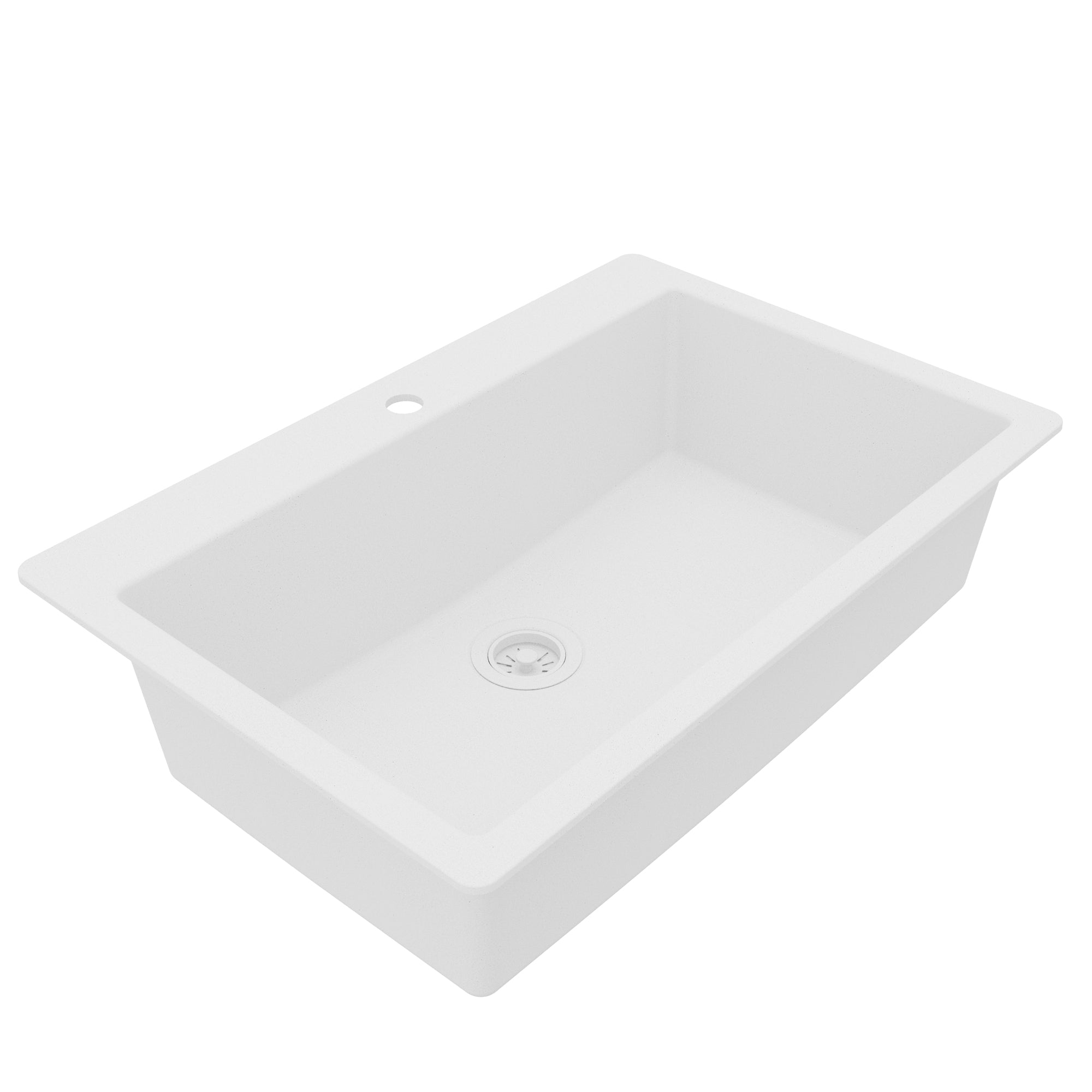 33" Top Mount Single Bowl Quartz Composite Kitchen Sink In White