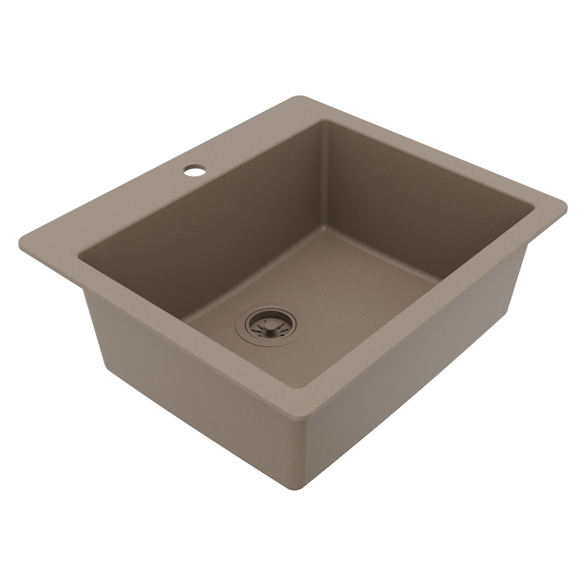 25" Top Mount Single Bowl Quartz Composite Kitchen Sink In Concrete
