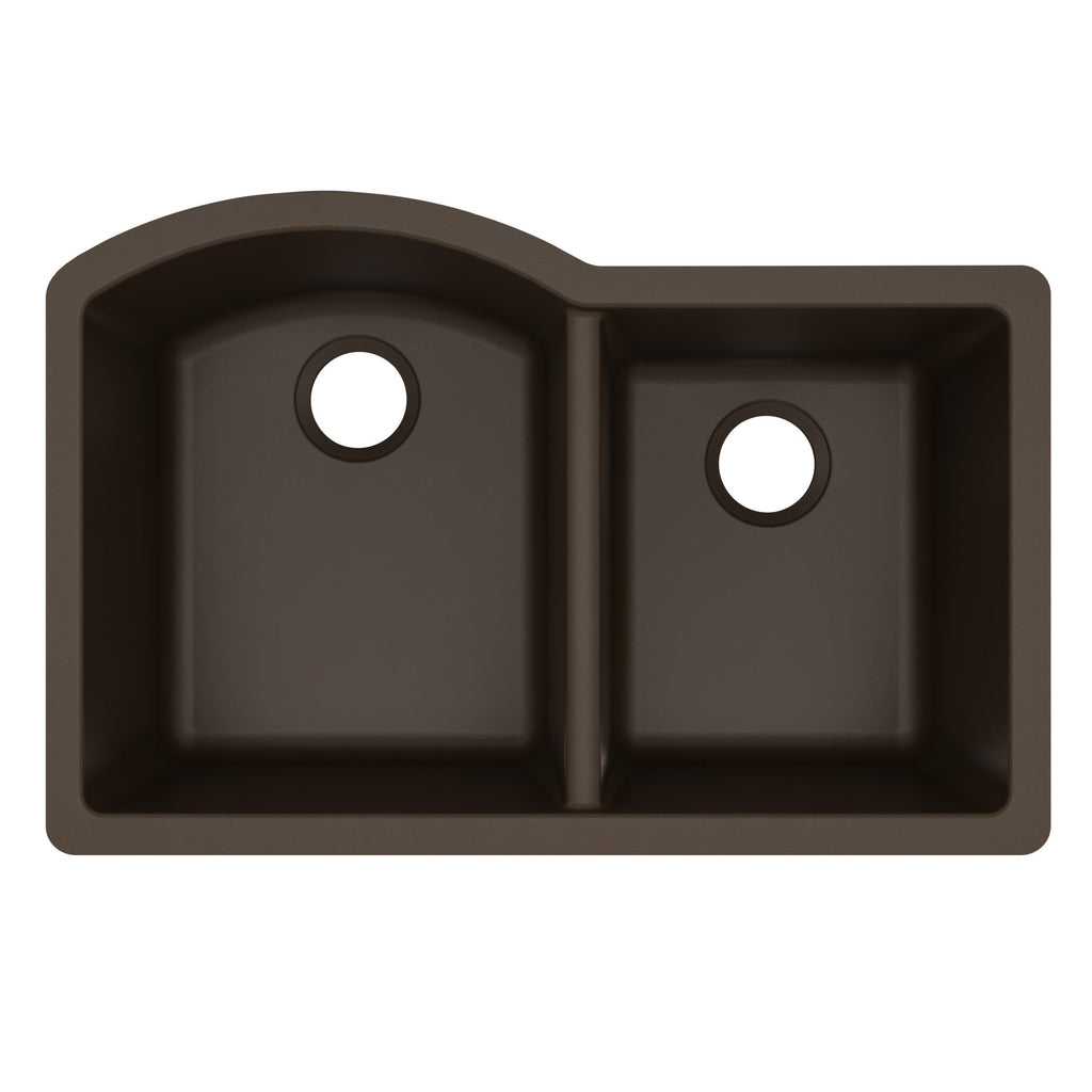 32-1/4" Undermount Double Offset Bowl Quartz Composite Kitchen Sink In Brown