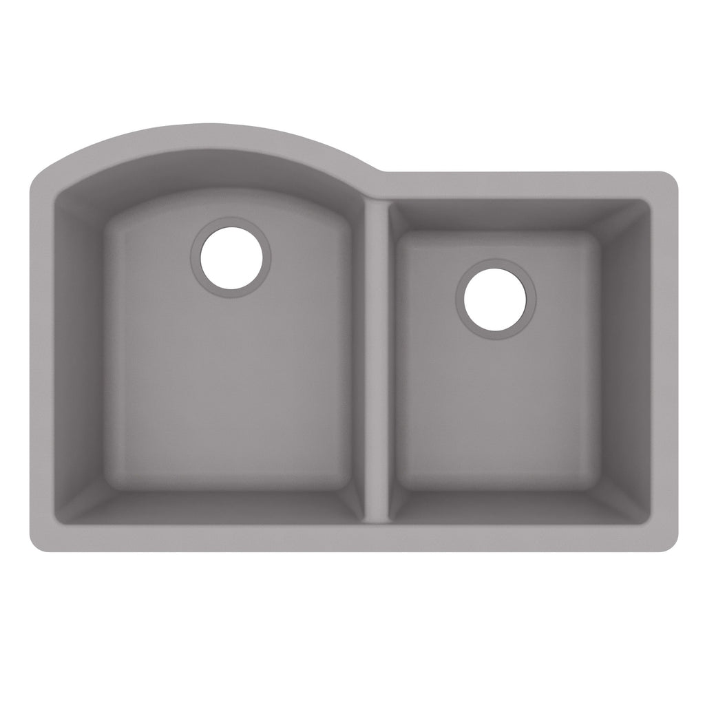 32-1/4" Undermount Double Offset Bowl Quartz Composite Kitchen Sink In Grey