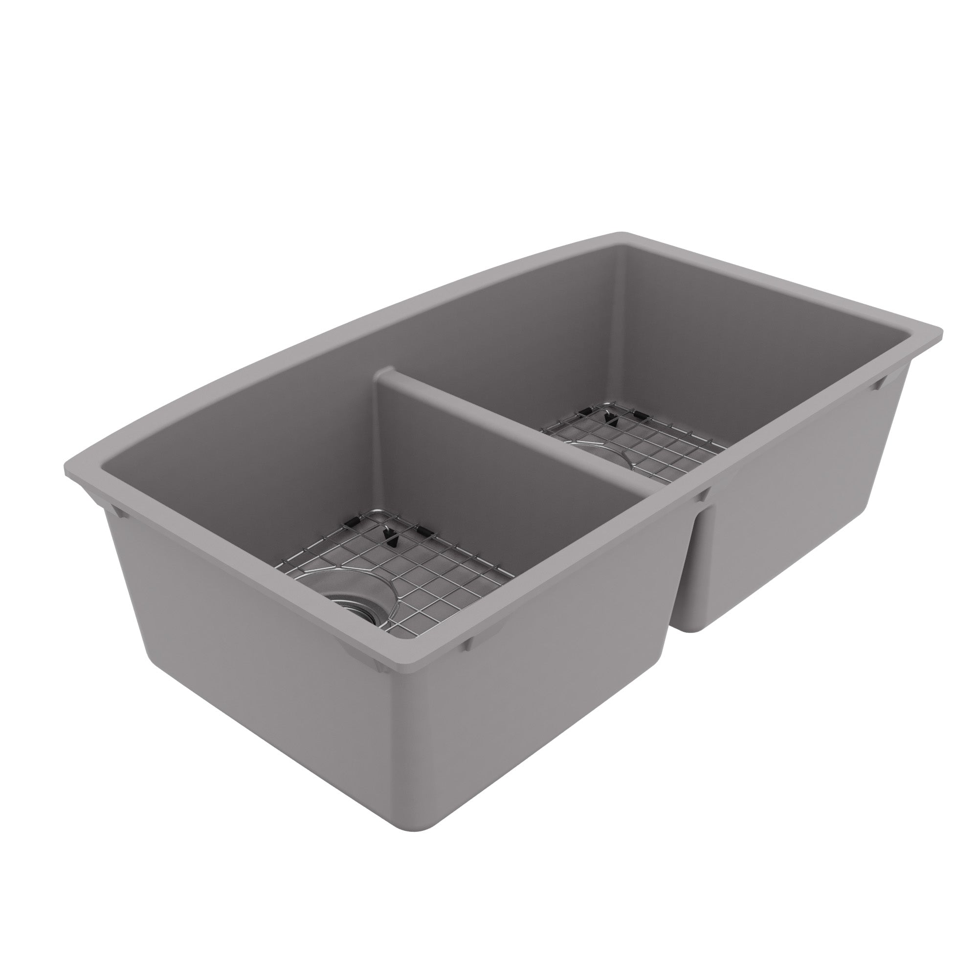 32-1/2" Undermount Double Equal Bowl Quartz Composite Kitchen Sink Kit In Grey